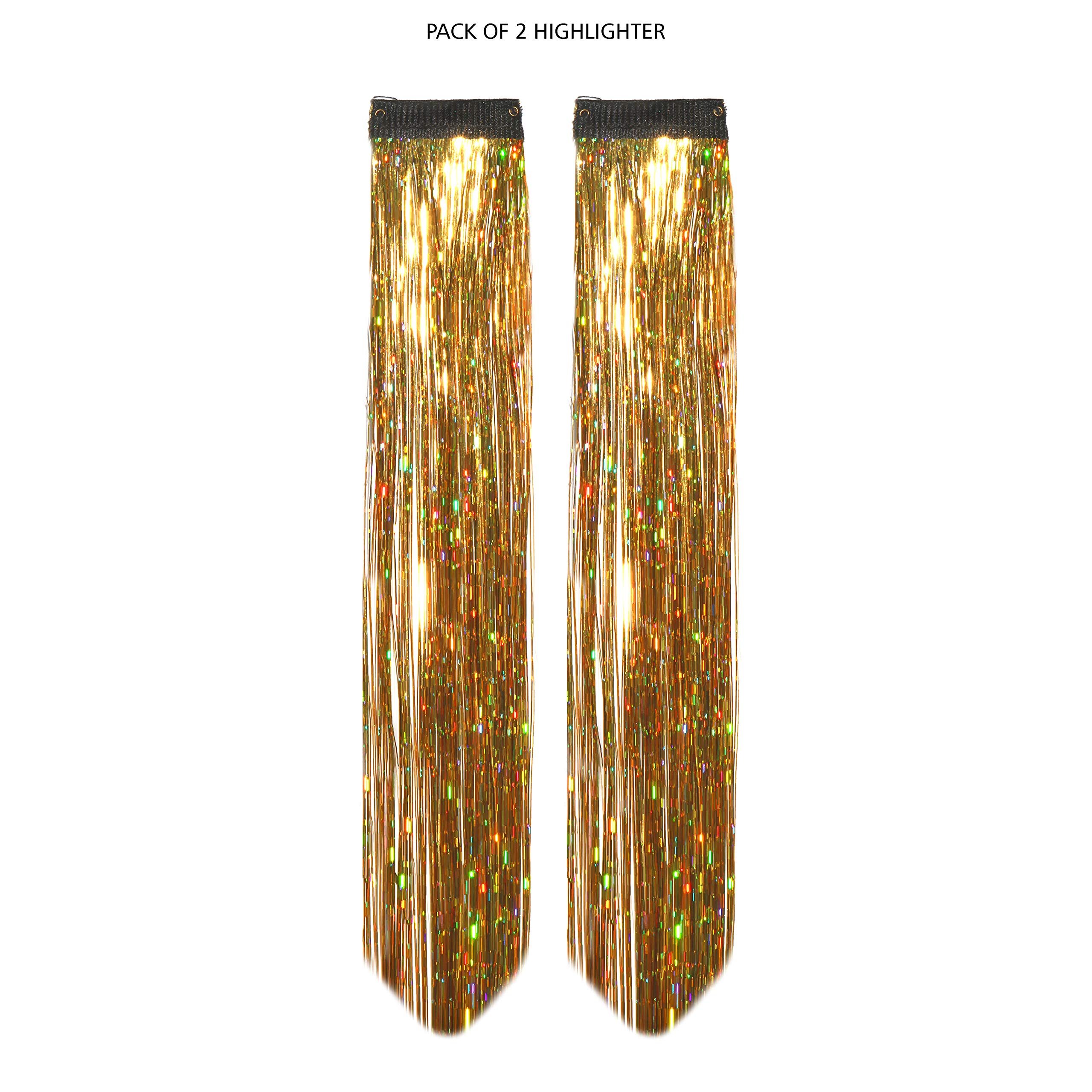Paradise® Glitter Hair Streaks Extensions - 2pc Set for Women, Girls & Kids (Golden) | Temporary Hair Highlights for Parties, Halloween & Cosplay
