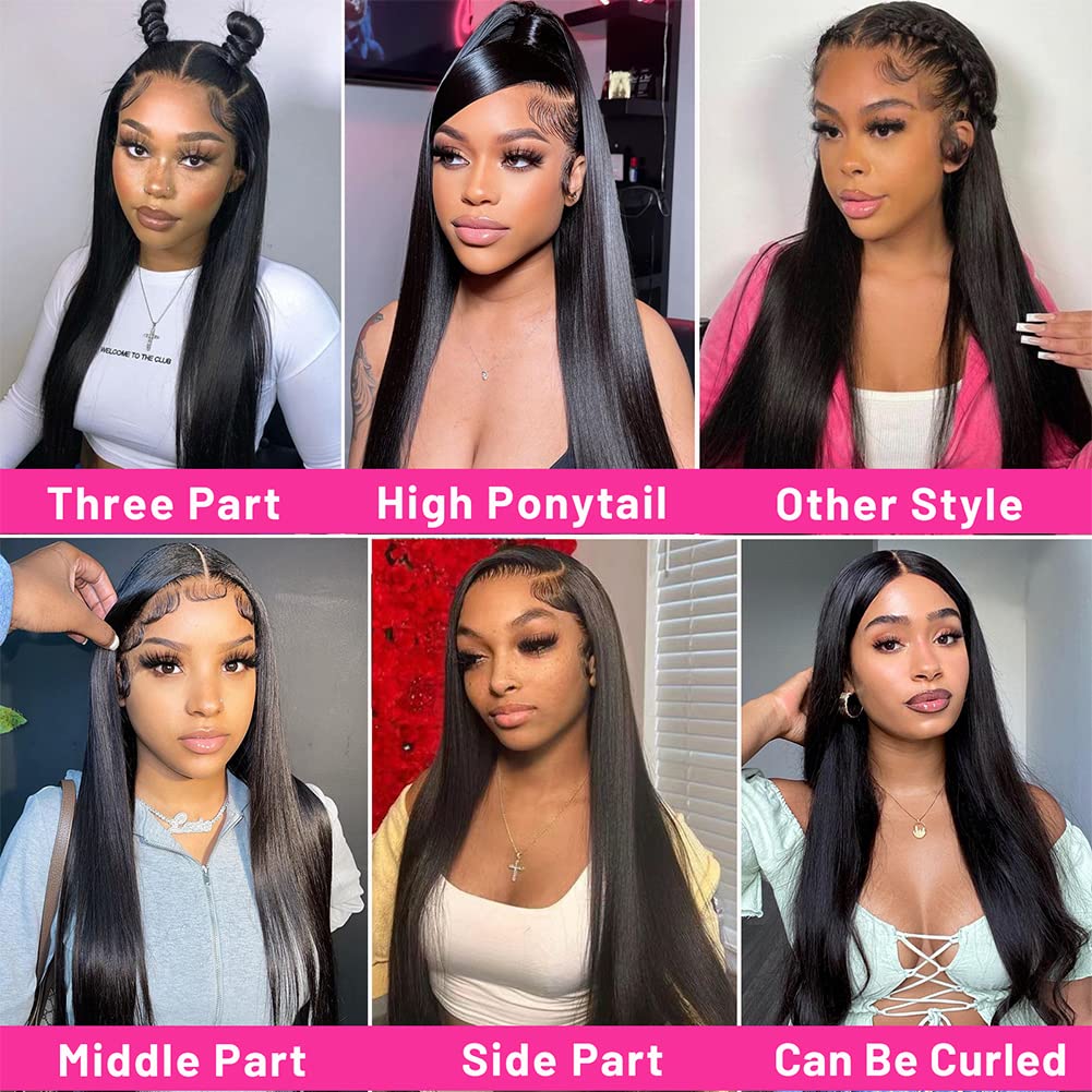 13x4 HD Lace Front Human Hair Wigs - Pre Plucked Glueless Straight Lace Frontal Wig 180% Density with Baby Hair Bleached Knots | Perfect for Daily Wear, Cosplay & Special Occasions