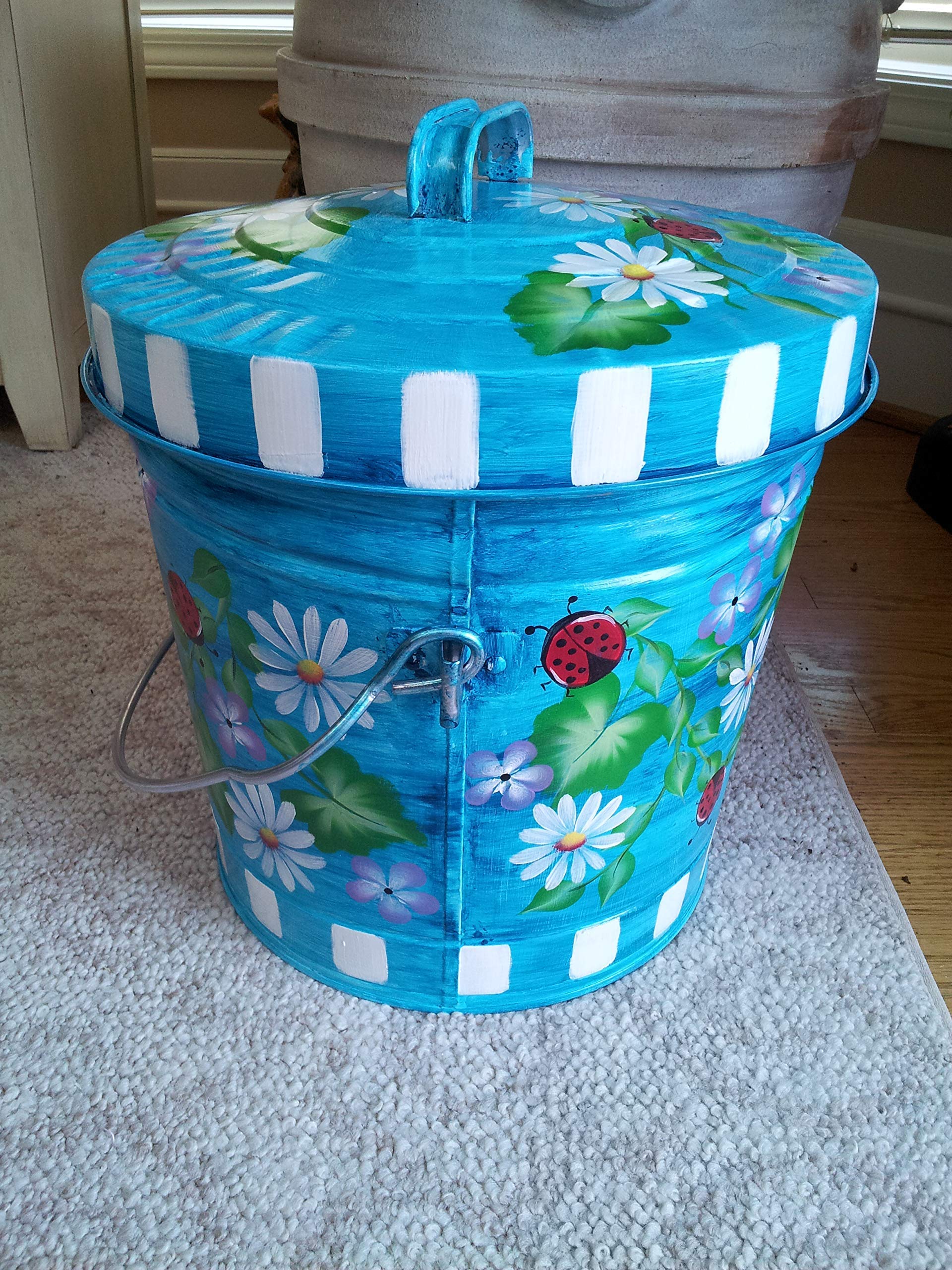 6 Gallon Hand Painted Decorative Trash Can - Elegant Waste Bin for Kitchen, Bathroom & Office - Eco-Friendly Garbage Can with Lid for Home Decor & Organization