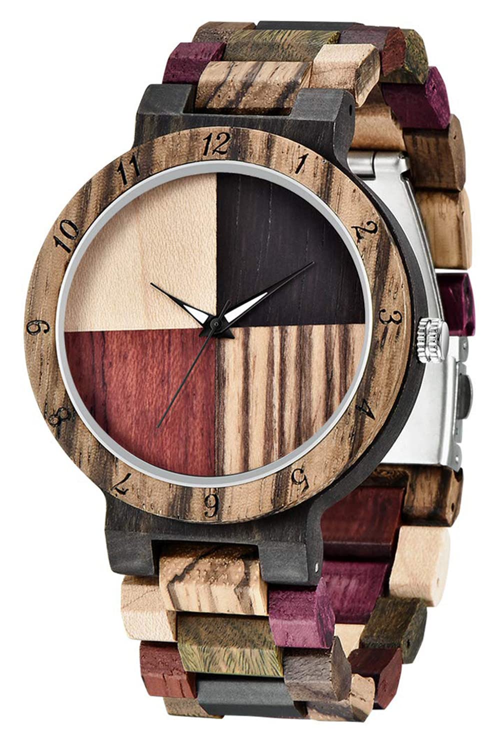 Stylish Unisex Wooden Watch for Women & Men - Handmade Zebra Wood & Bamboo Bracelet, Unique Geometric Design, Elegant Quartz Movement - Perfect for Casual Wear, Outdoor Adventures & Eco-Friendly Gifts