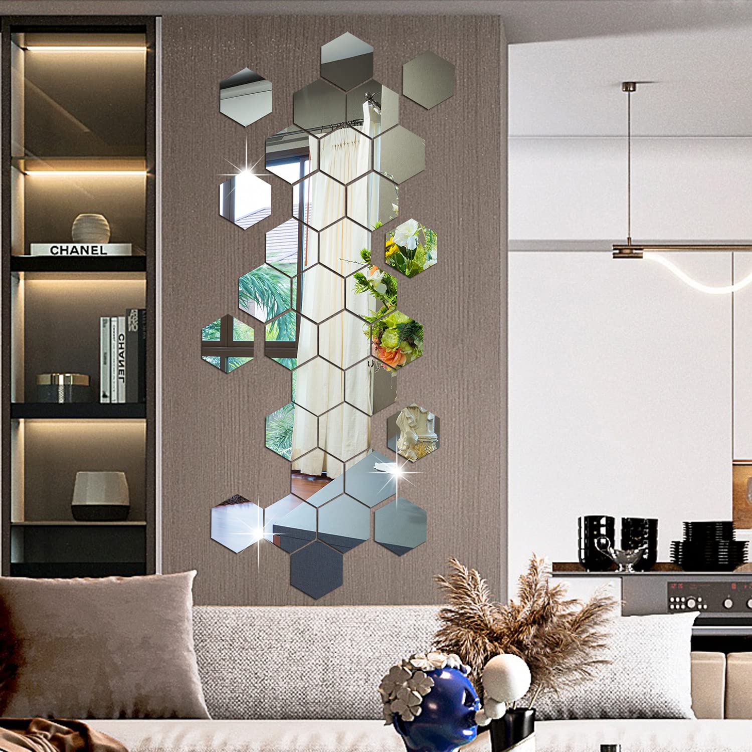36PCS Removable Acrylic Mirror Wall Decals - Silver Hexagon Wall Stickers for DIY Home Decor | 3D Self-Adhesive Hexagonal Mirror Tiles | Perfect for Bedroom, Living Room, Bathroom & Sitting Room Wall Art Decoration