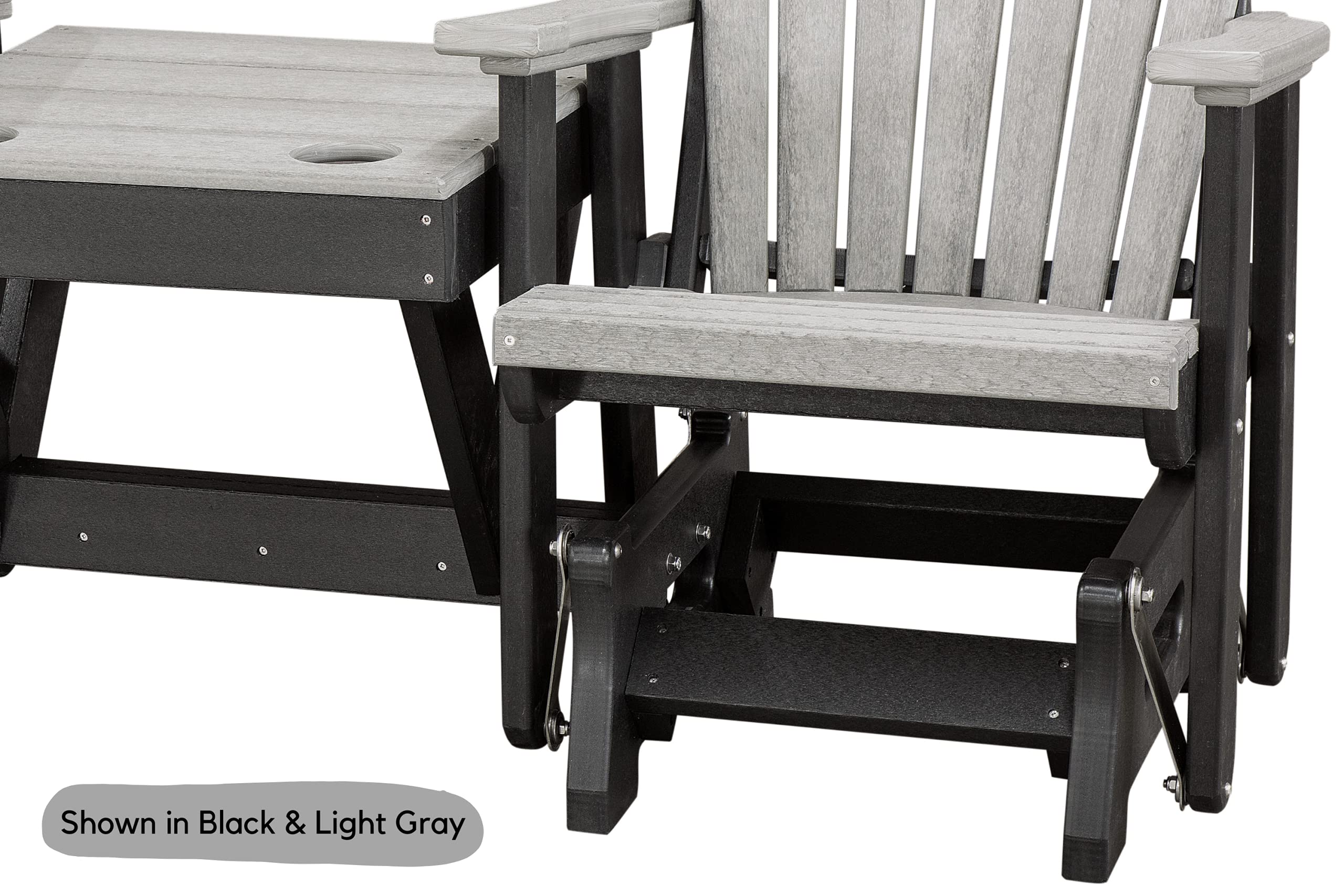 Double Poly Adirondack Glider Patio Chairs with Center Table - White & Aruba Blue - Outdoor Slat Fan Back Furniture for Garden, Deck, Poolside Relaxation