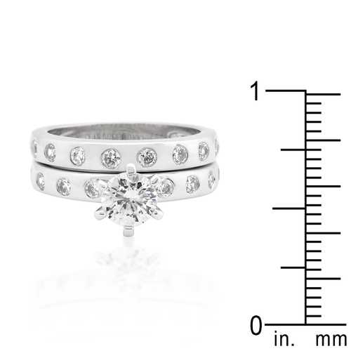 14K Gold Bezel Set Round Cut Diamond Bridal Wedding Ring Set for Engagement & Anniversary Gifts