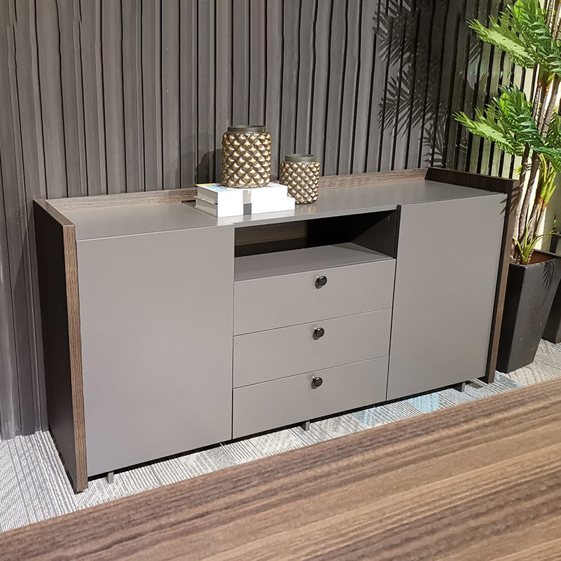 RADDIX 160cm Credenza Cabinet - Iron Grey & Brown Wood TV Stand with Storage | Modern Sideboard for Living Room, Bedroom & Dining Room