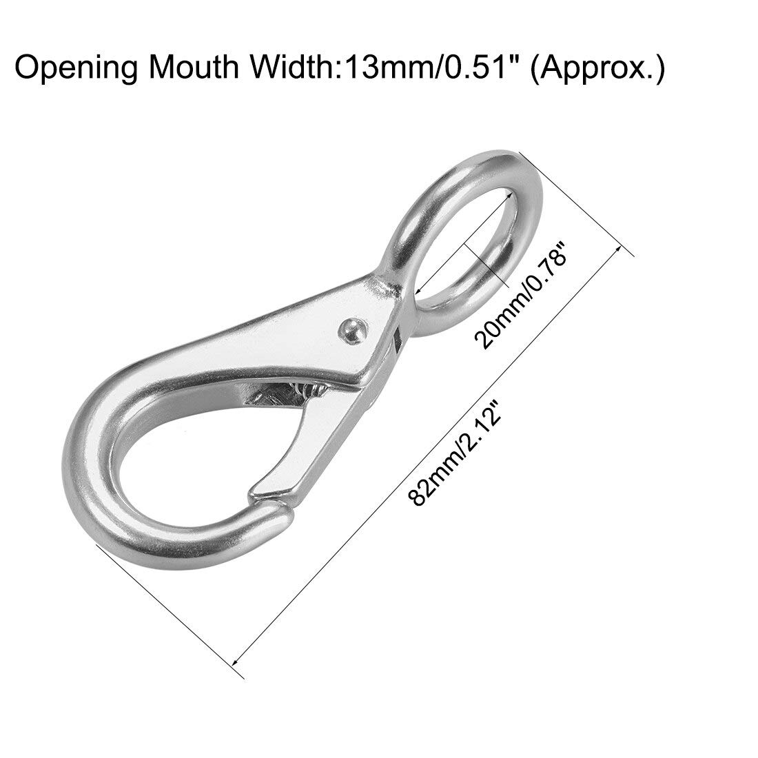 2Pcs 304 Stainless Steel Fixed Eye Hook - 82mm Boat Clip for Marine & Outdoor Use