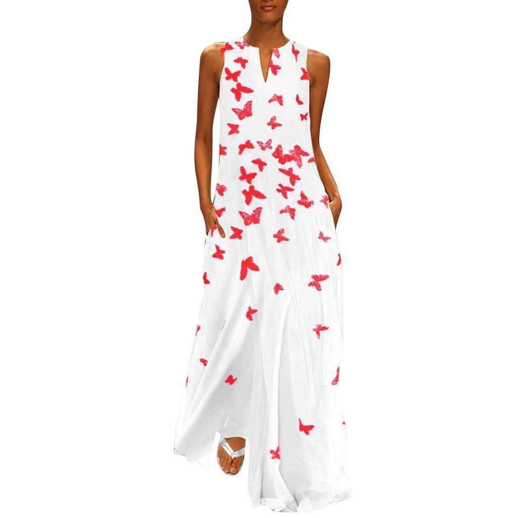 Vintage Women's Sleeveless Cotton Blend Butterfly Print Dress - Casual Summer Dress for Daily Wear, Beach Outings & Garden Parties