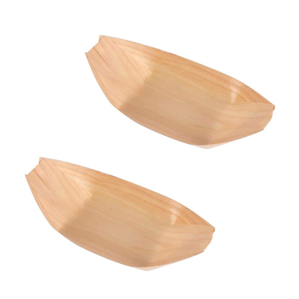 DOITOOL 100pcs Wooden Snack Trays - Natural Boat-Shaped Serving Platters for Appetizers, Nibbles & Party Food - Perfect for Weddings, BBQs, Picnics & Catering Events