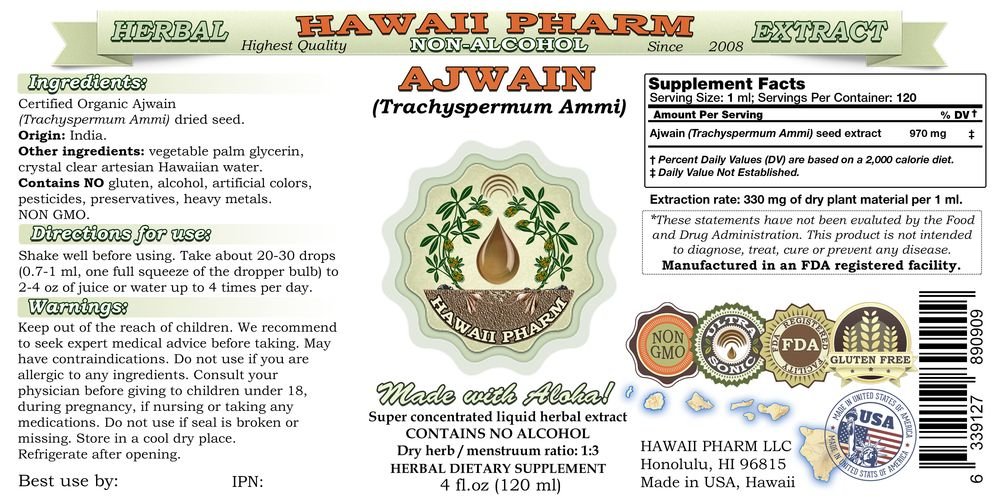 Organic Ajwain Seed Glycerite Extract (Trachyspermum Ammi) - Alcohol-Free, 4 oz Herbal Supplement for Digestive Support & Wellness - Perfect for Teas, Tinctures & Natural Remedies