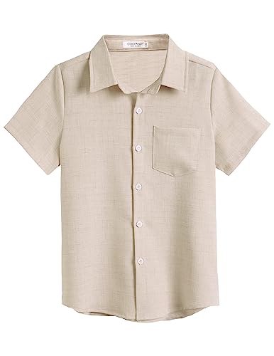 COOFANDY Men's & Boys' Linen Short Sleeve Button Down Shirts | Hawaiian Tropical Vacation Shirt | Beach Party, Summer Casual Wear, Outdoor Travel Shirt