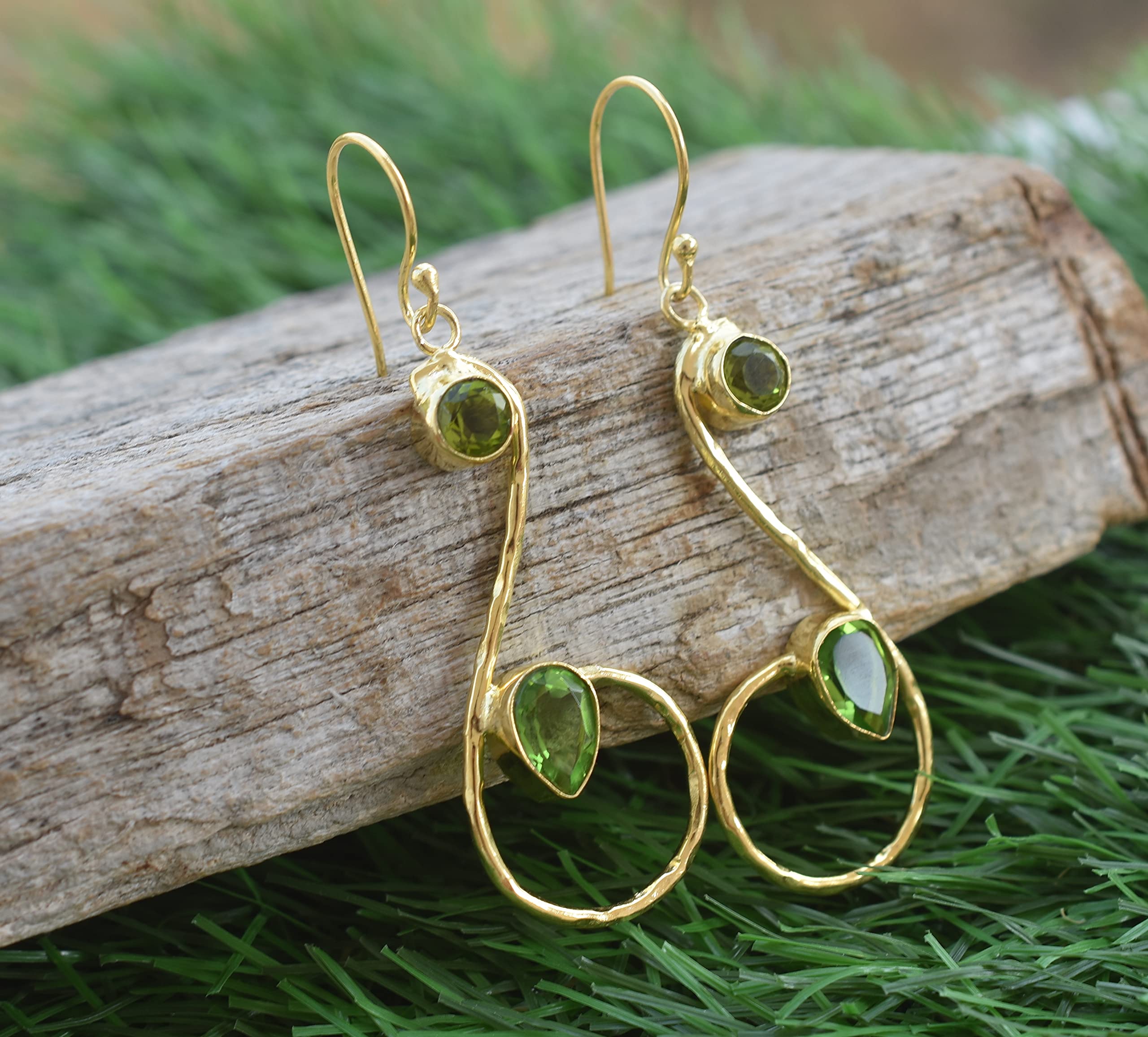 18K Gold Plated Peridot Earrings for Women - August Birthstone Handmade Jewelry with Green Gemstone - VE-281 | Perfect Gift for Birthday, Anniversary & Special Occasions