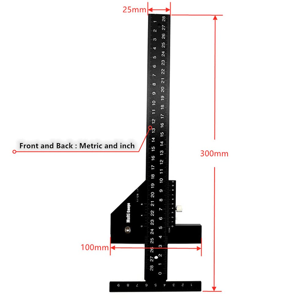 Jadeshay T Square Ruler - Precision Aluminum Alloy Multi-Angle Sliding Depth Gauge for Woodworking & DIY Projects - Anodized Finish Measuring Tool for Carpentry, Metalworking & Crafting