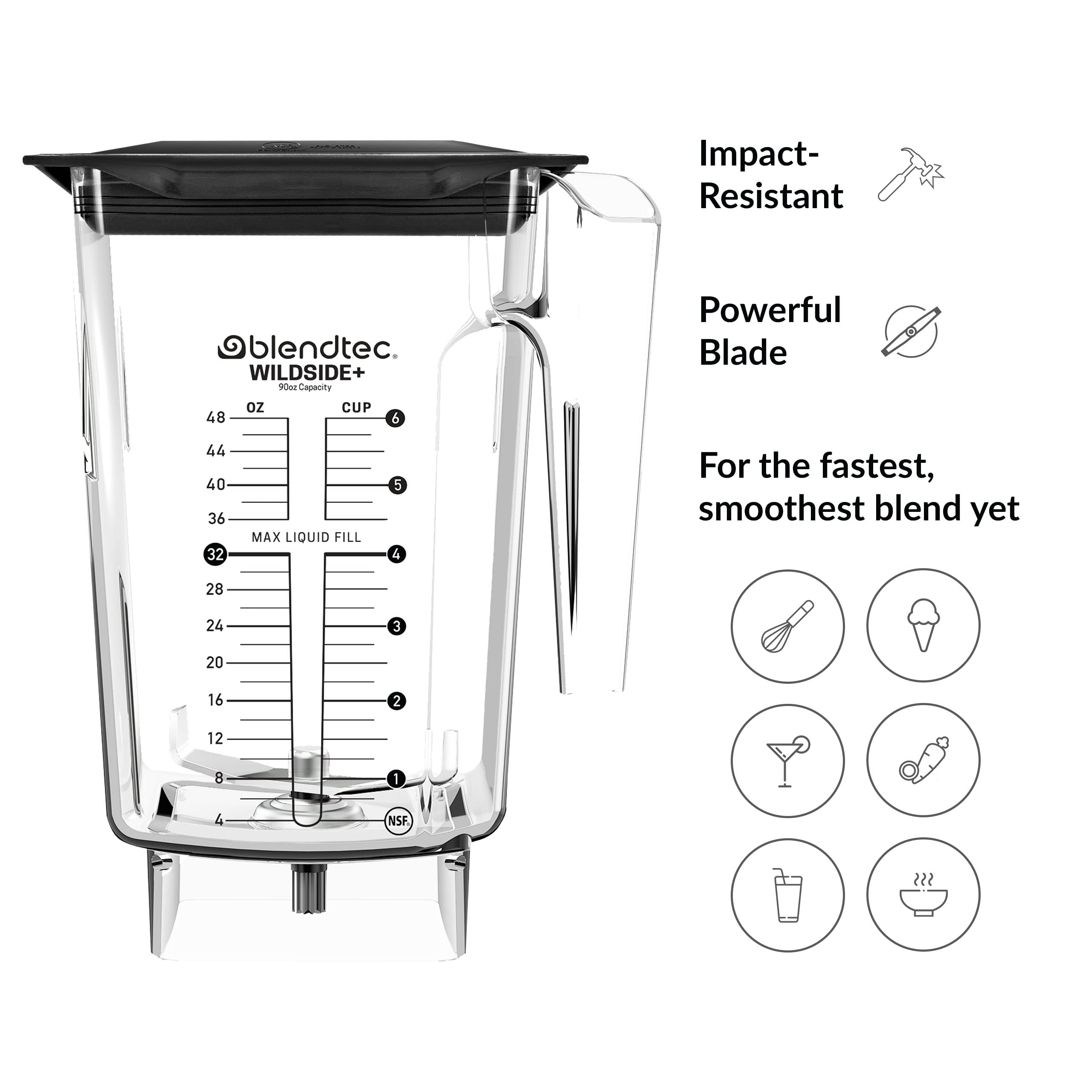 Blendtec 90 oz WildSide Commercial Grade Blender Jar - 5-Sided Design Replacement Pitcher for Blendtec Blenders - 36 oz Blending Capacity - Clear BPA-Free Container - Perfect for Smoothies, Soups & Nut Butters