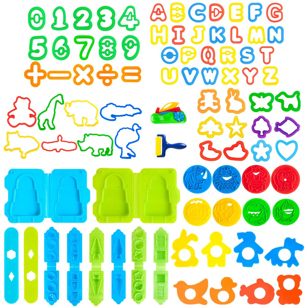 89-Piece Kids Play Dough Tools Set with Alphabet Letters, Numbers, 3D Animal Molds & Dough Cutters - Creative Learning & Sensory Play for Toddlers & Preschoolers (Perfect for Birthday Gifts & Classroom Activities)
