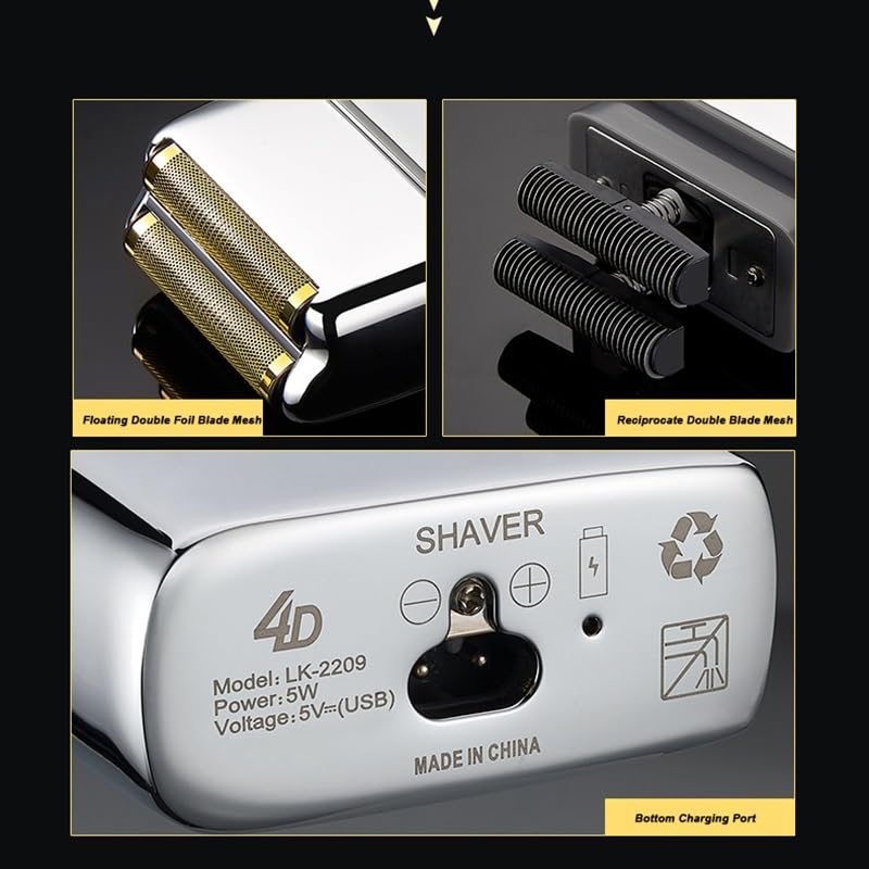 Professional Waterproof Rechargeable Electric Razor for Men - Powerful Cordless Shaver with Metal Housing for Bald Head & Beard Grooming - Silver | Perfect for Travel, Home & Office Use