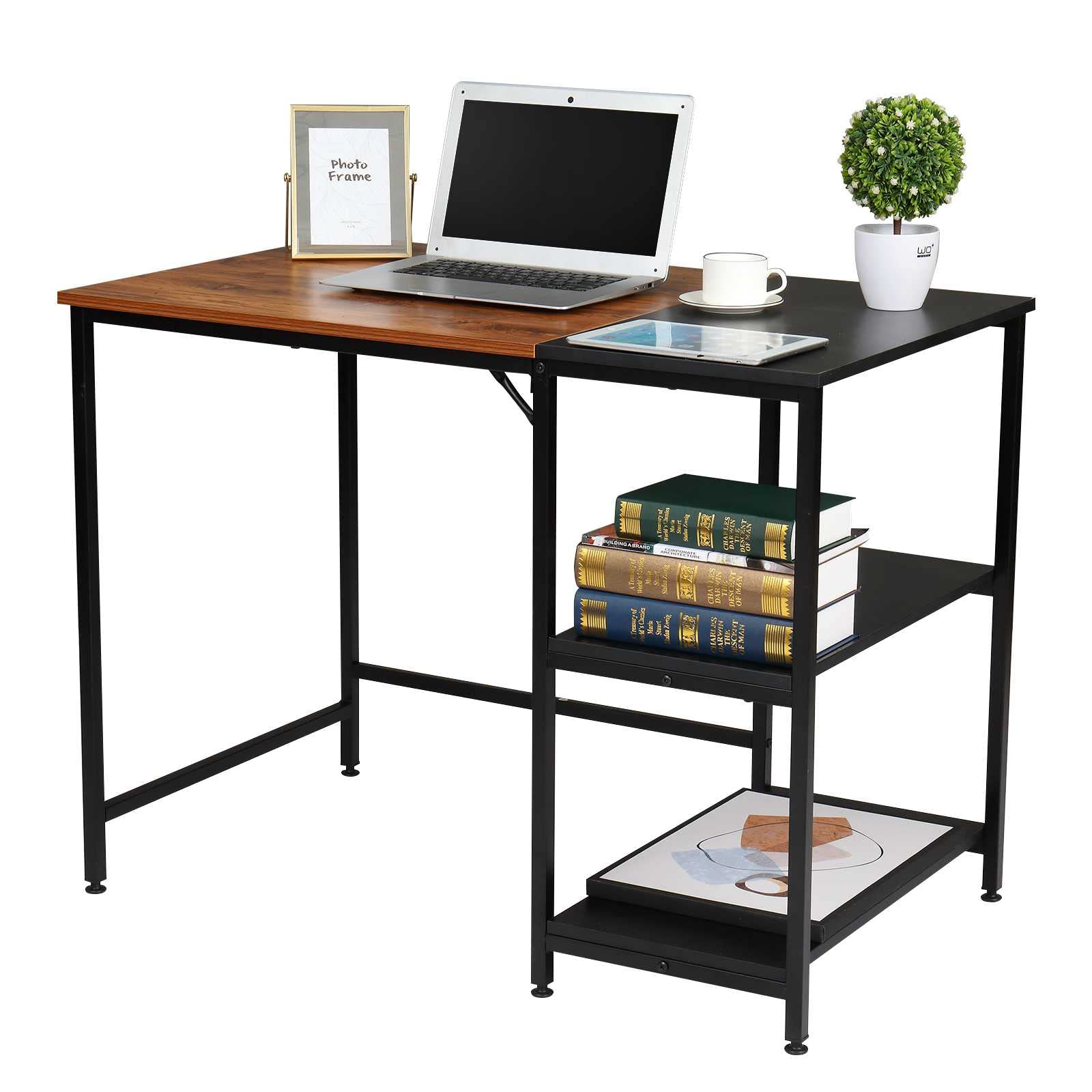39 Inch Modern Computer Desk with 2 Storage Shelves - Rustic Brown/Black Writing Table for Home Office, Study & Workspace - Perfect for Remote Work, Online Classes & Small Spaces
