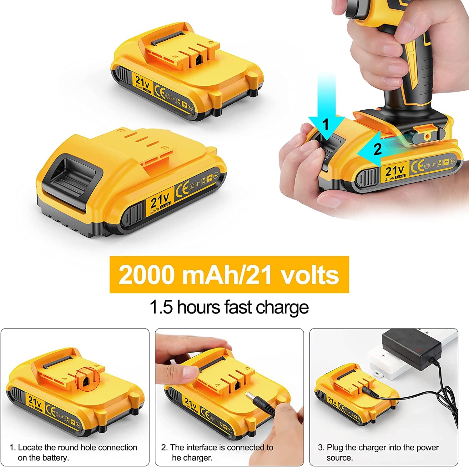 **JayLene 21V Cordless Drill Set - 59Pcs Electric Power Drill with 3/8