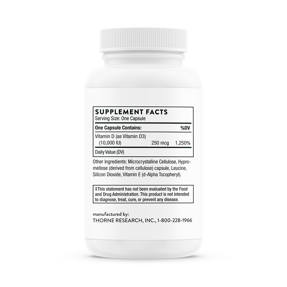 Thorne Vitamin D 10,000 IU (D148) - High Potency Vitamin D3 Supplement for Immune Support & Bone Health - Perfect for Adults with Low Vitamin D Levels or Limited Sun Exposure