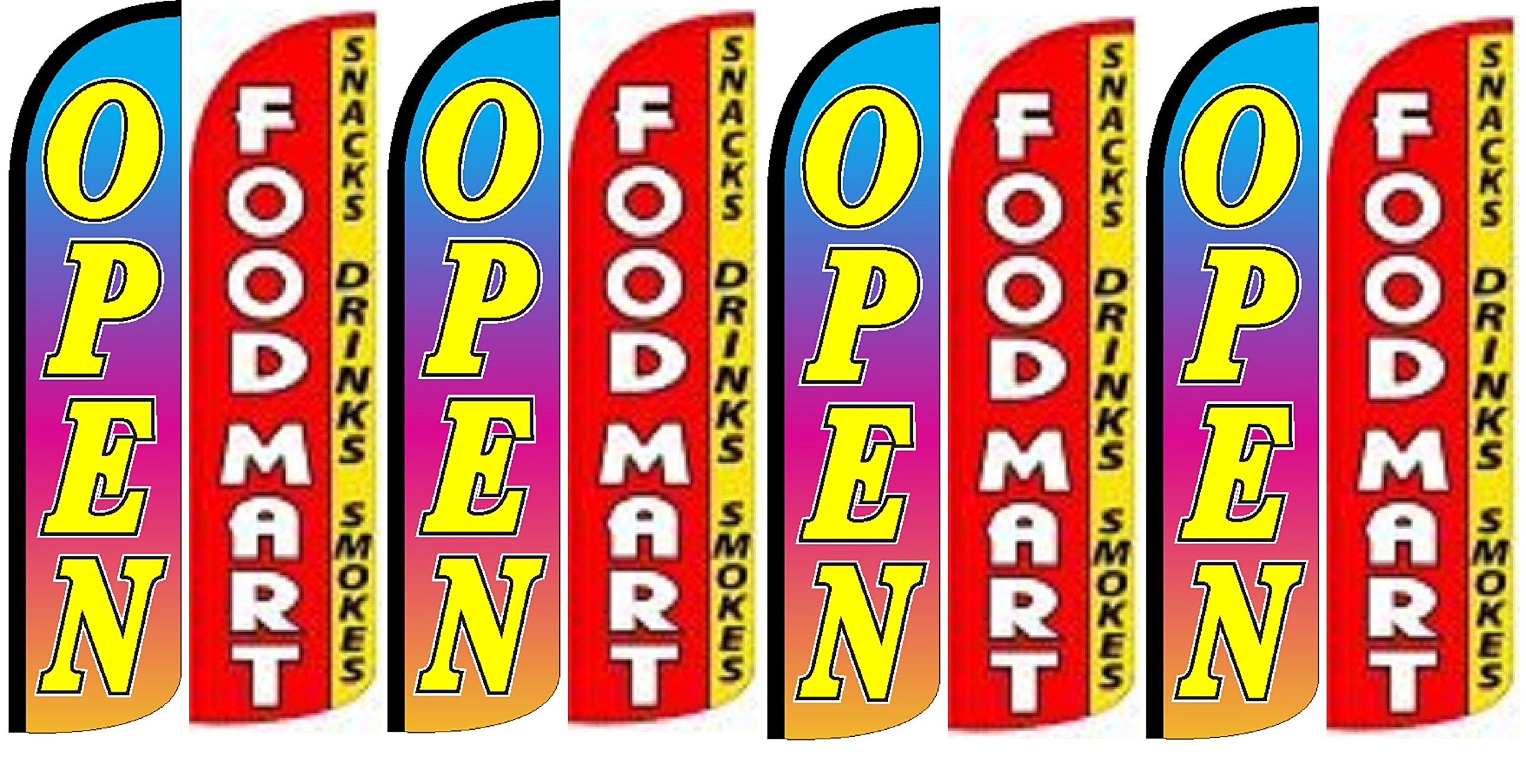 OnPoint Wares OPEN FOODMART SNACKS DRINKS SMOKES King Flag - Pack of 8 (Hardware Not Included) | Convenience Store Sign for Gas Stations, Mini Markets & Retail Shops