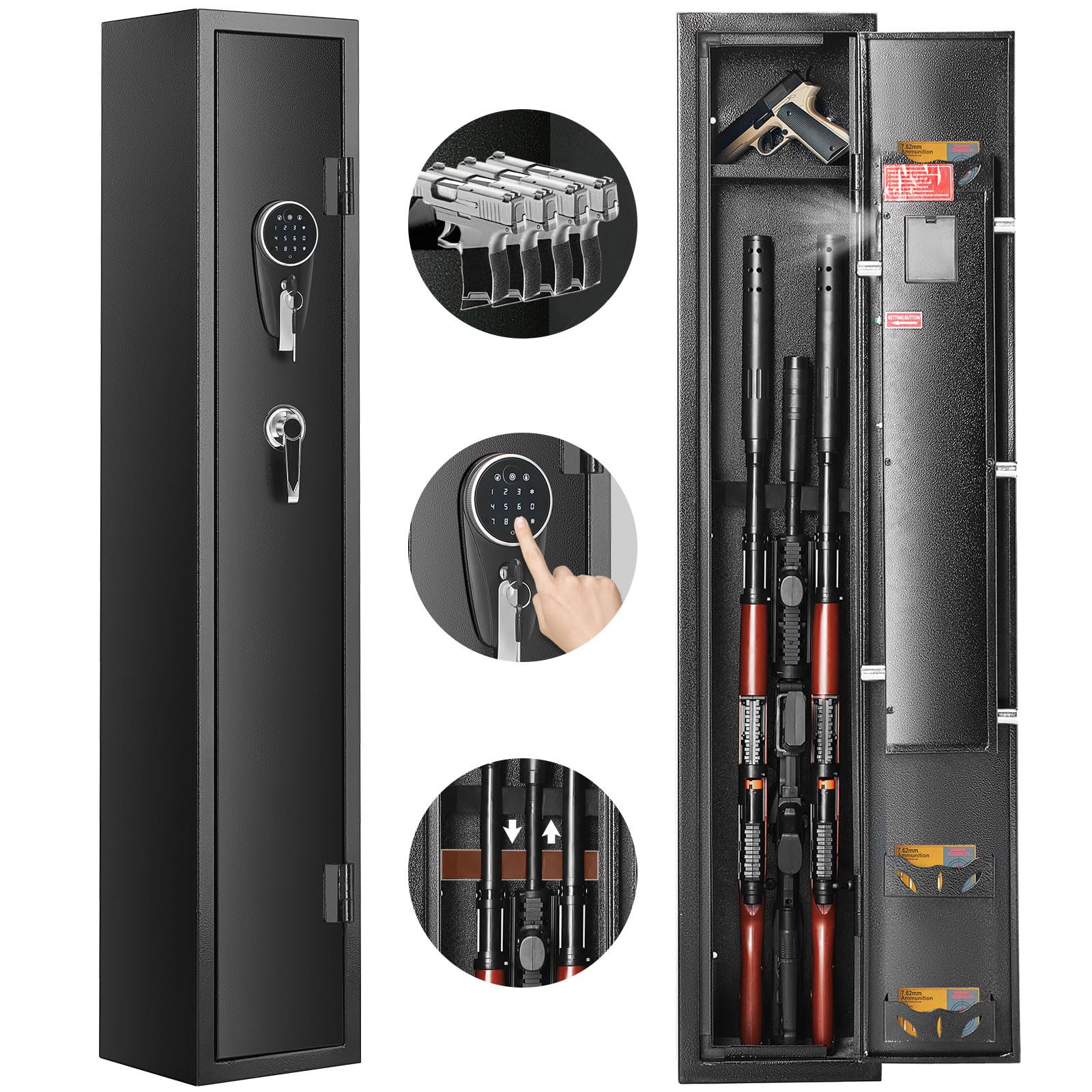 VEVOR 3-4 Rifle Gun Safe with Digital Keypad Lock - Quick Access Firearm Storage Cabinet for Shotguns, Pistols & Ammo - Includes Removable Shelf & Pistol Rack - Ideal for Home, Office & Hunting Cabin Security