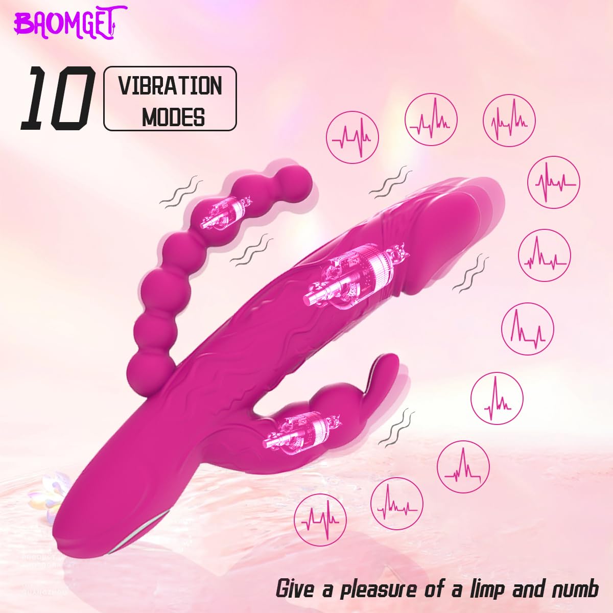 3 in 1 Realistic Bendable Rabbit Vibrator with Anal Beads - 10 Powerful Vibration Modes for G-Spot, Clitoral & Anal Stimulation - Adult Sex Toy for Women & Couples - Perfect for Solo Play, Foreplay & Spicing Up Your Intimate Moments