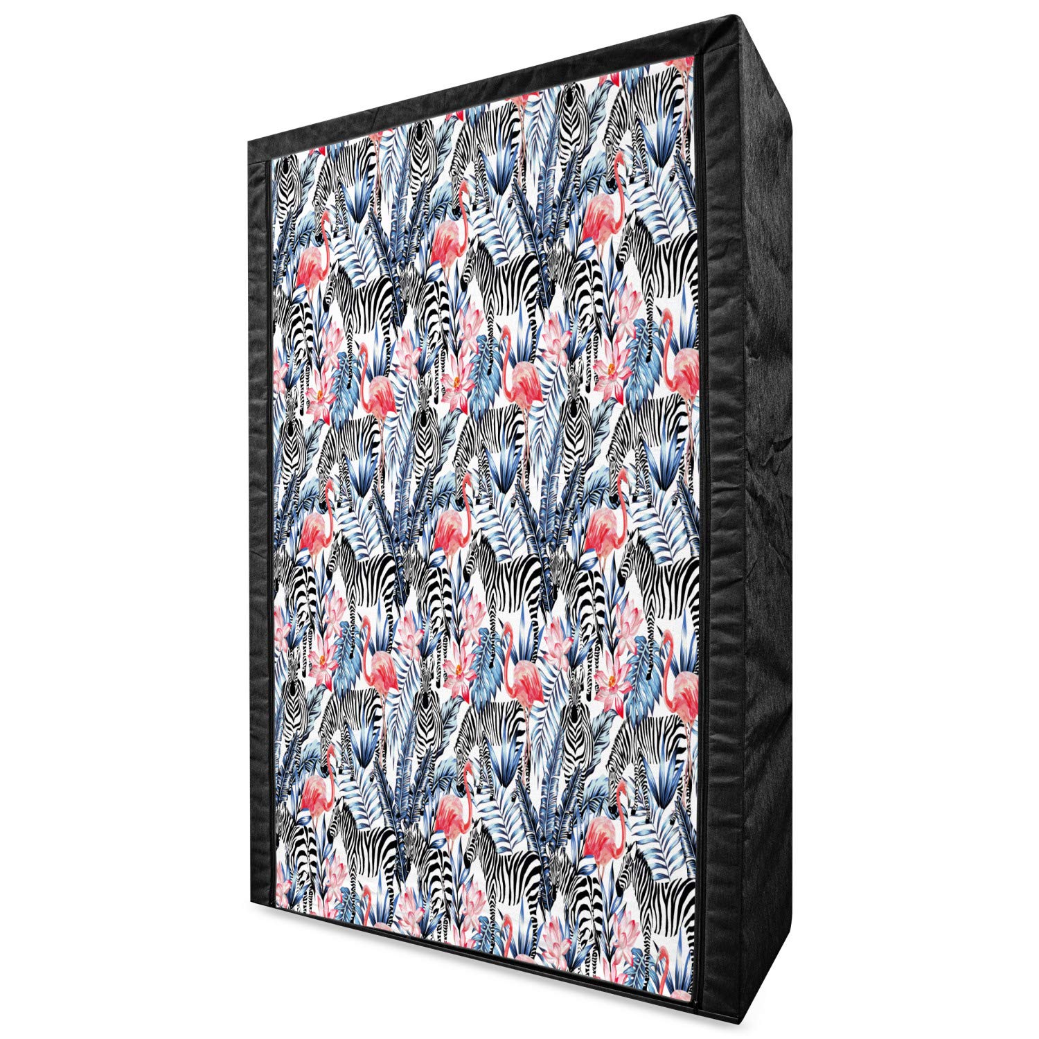 Ambesonne Watercolor Fabric Wardrobe - Portable Closet Organizer with Shelves, Exotic Flamingo Zebra & Tropical Flower Design, 42.5 Inch Blue Black Coral | Perfect for Bedroom, Dorm, Apartment & Travel Storage