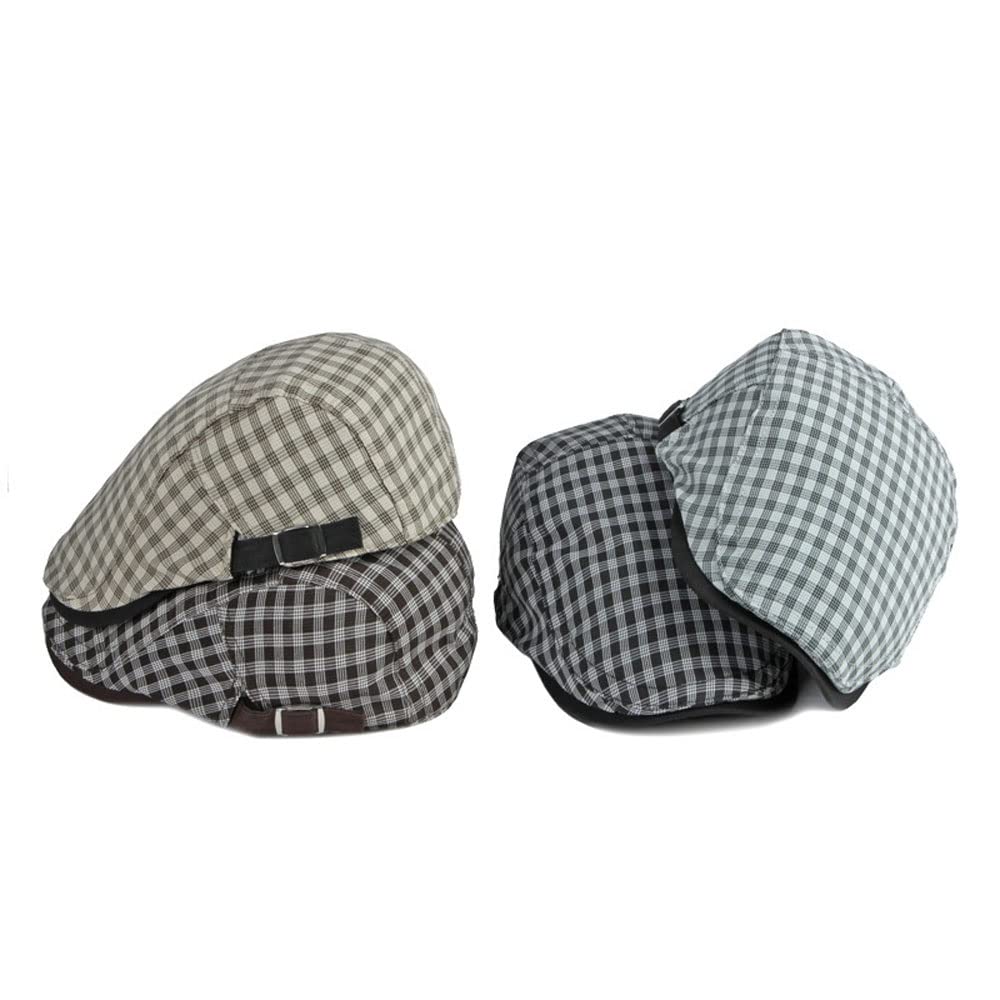 Stylish Unisex Plaid Cotton Flat Cap - Adjustable Beret Sun Hat for Men & Women (55-60cm) - Perfect for Summer, Spring & Outdoor Activities