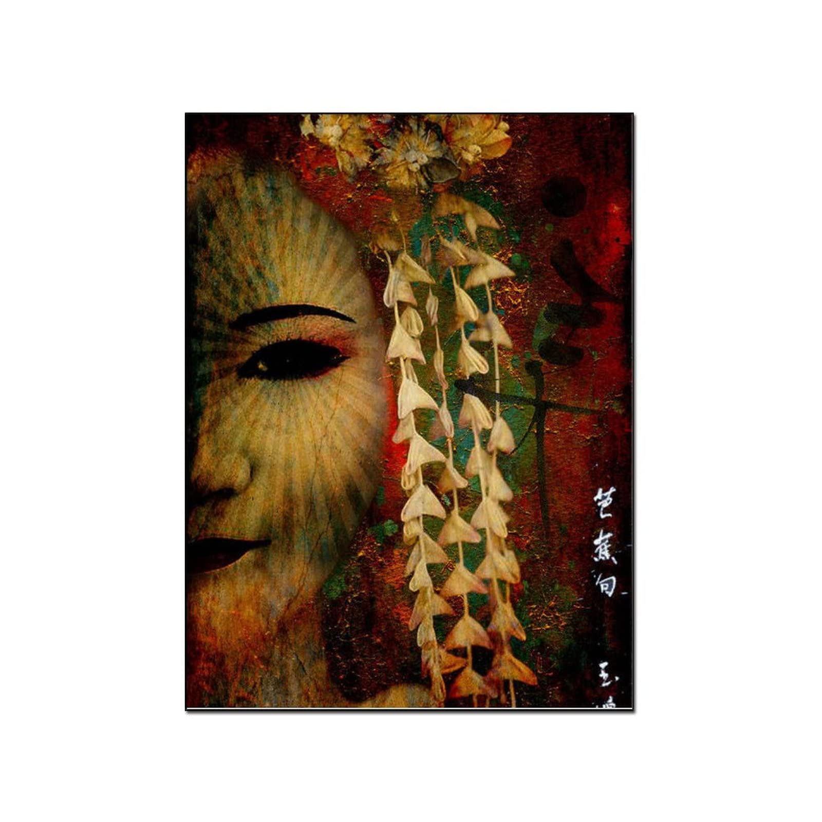 Geisha Canvas Wall Art Print - Abstract Oil Painting Poster for Living Room & Bedroom Decor - 24x32 Inch (60x80cm) - Perfect for Asian-Themed Home Decor, Office, or Gift