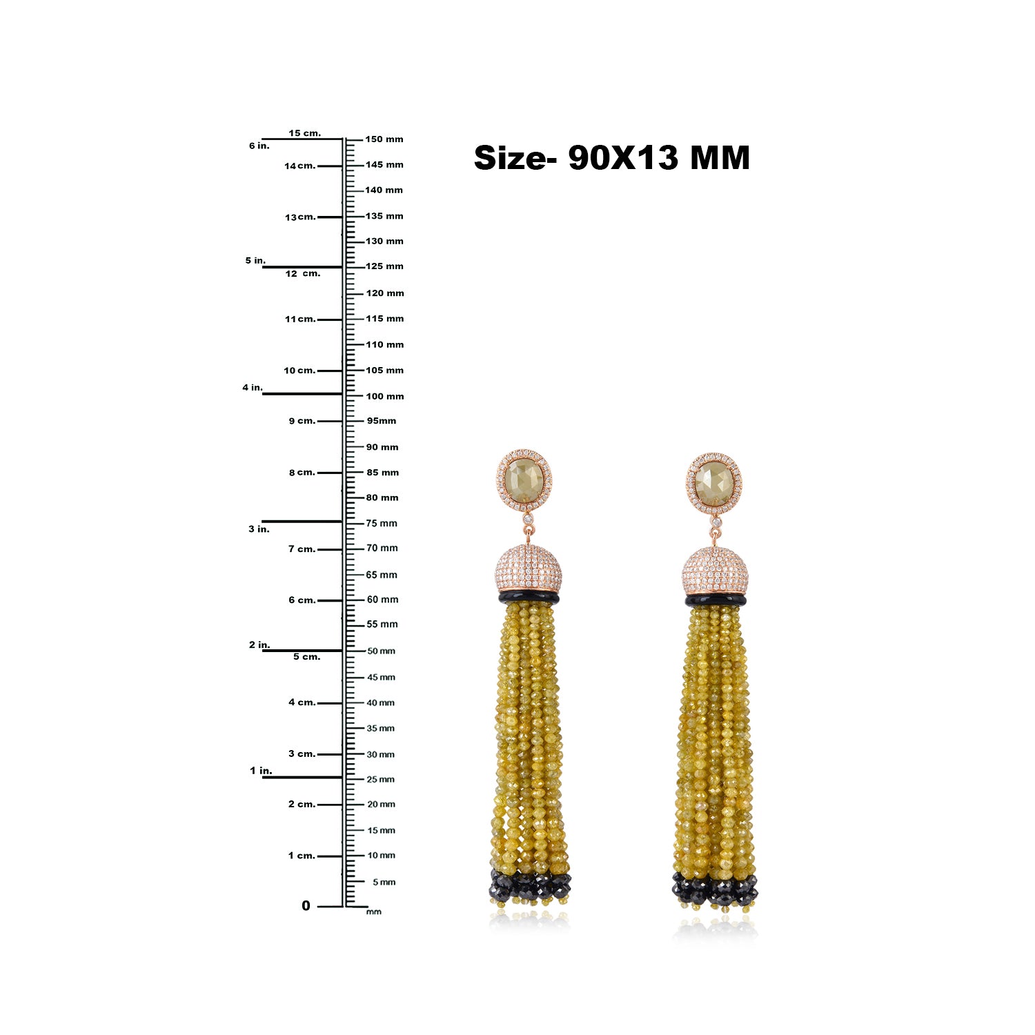 18k Rose Gold Onyx Beaded Ice Diamond Designer Tassel Earrings - Elegant Dangle Earrings for Women, Perfect for Parties, Weddings & Special Occasions