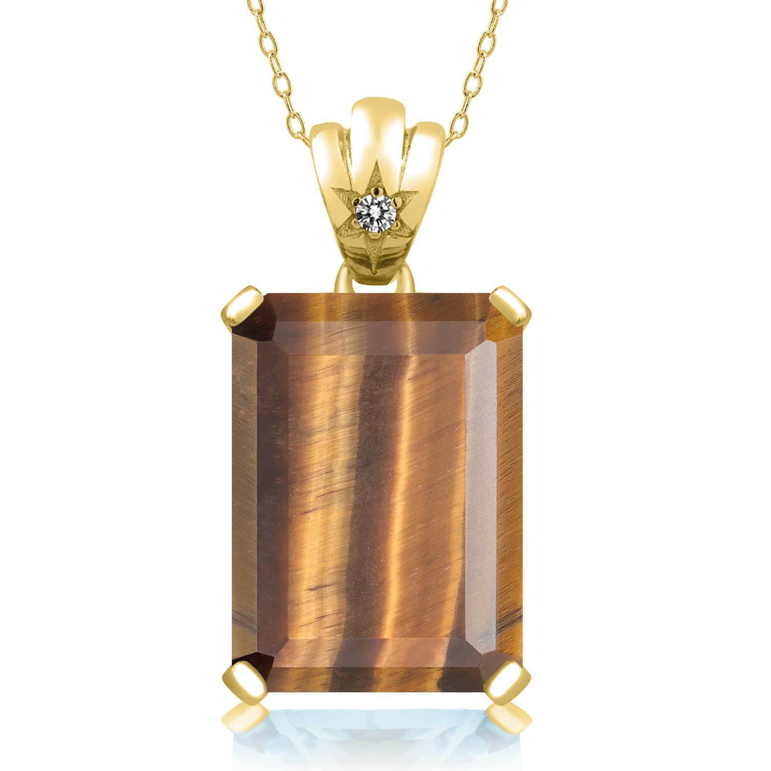 18K Yellow Gold Plated Silver Gemstone Birthstone & Diamond Pendant Necklace | 18X13MM Emerald Cut Center Stone with 1.8MM Round Accents | Elegant Jewelry Gift for Women, Wife, Mom | 18 Inch Chain | Perfect for Birthdays, Anniversaries & Special Occasions