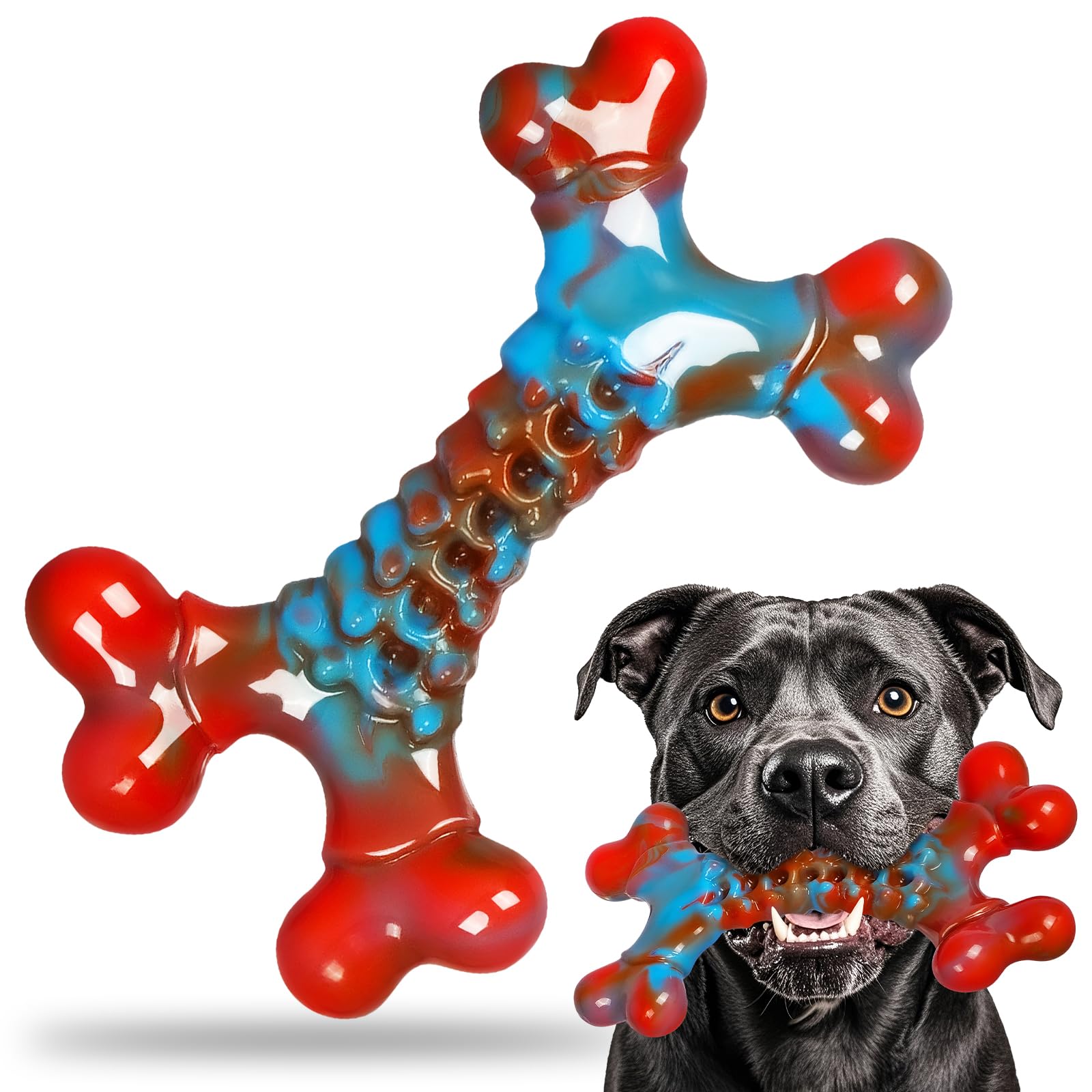 Indestructible Tough Dog Chews for Aggressive Chewers - Durable Chew Toys for Medium & Large Breed Dogs - Long-Lasting Bacon Flavored Bone Toy to Keep Pets Busy & Prevent Boredom | Perfect for Crate Training, Teething Puppies & High-Energy Dogs