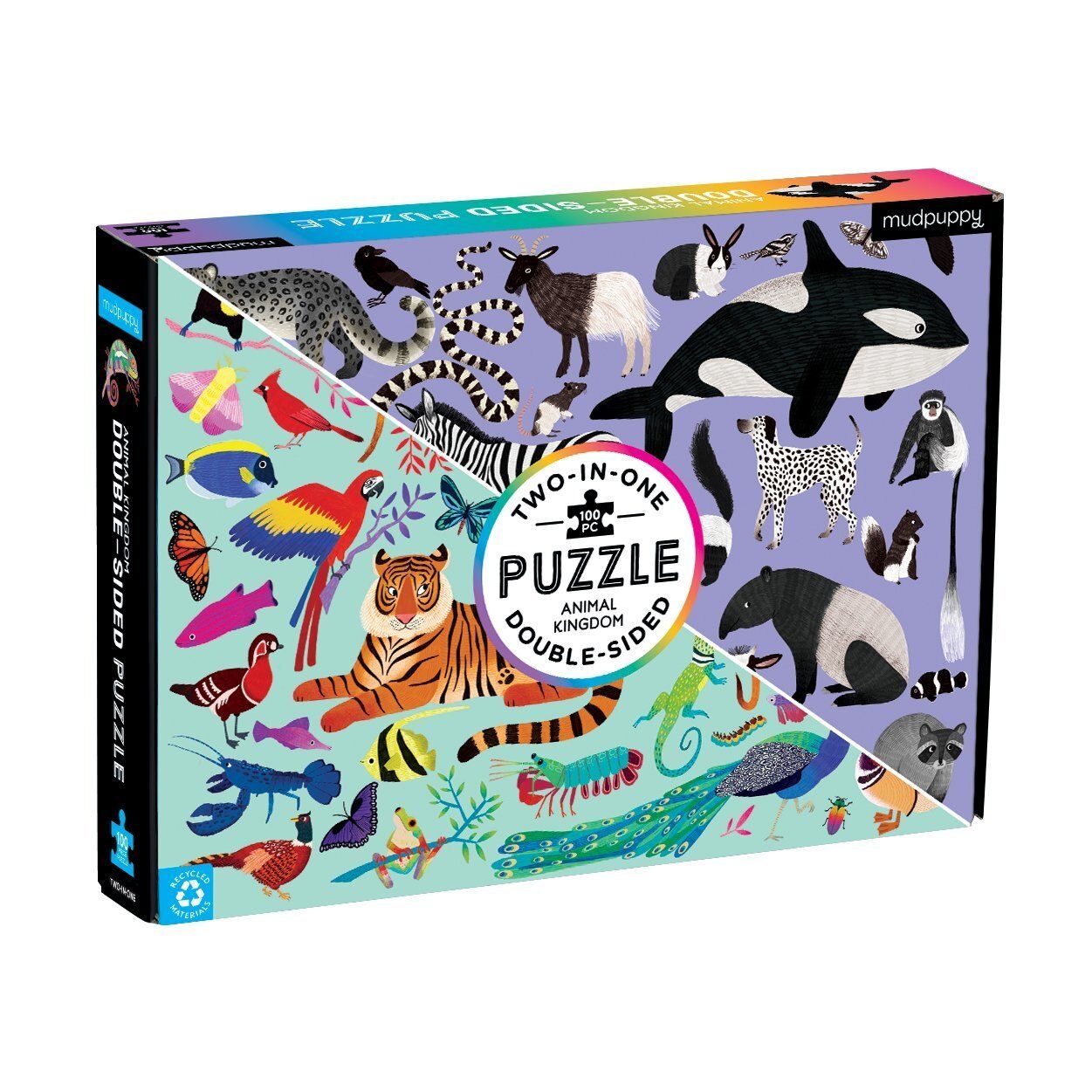 Double Sided 100-Piece Animal Kingdom Jigsaw Puzzle for Kids - Fun Educational Toy for Family Game Night & Classroom Learning Activities