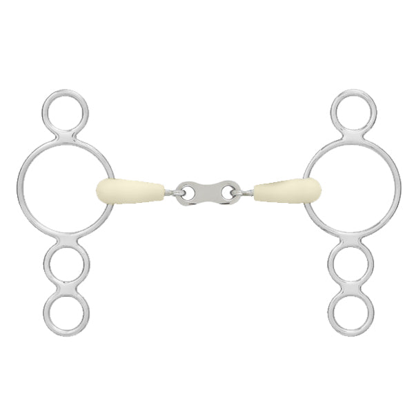 Happy Mouth French Mouth Pessoa 3 Ring Double Jointed Snaffle Bit - Perfect for Dressage, Show Jumping & Horse Training