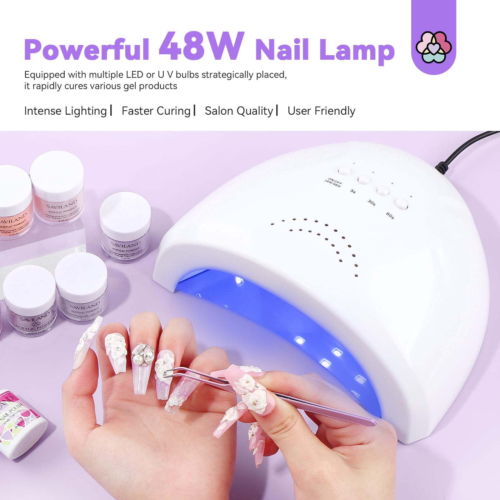 SAVILAND Professional Acrylic Nail Kit with Electric Drill - Complete Starter Set with Acrylic Powder, Liquid, Brush & Nail Extension Tools | Perfect for Salon, Home Manicure & DIY Nail Art