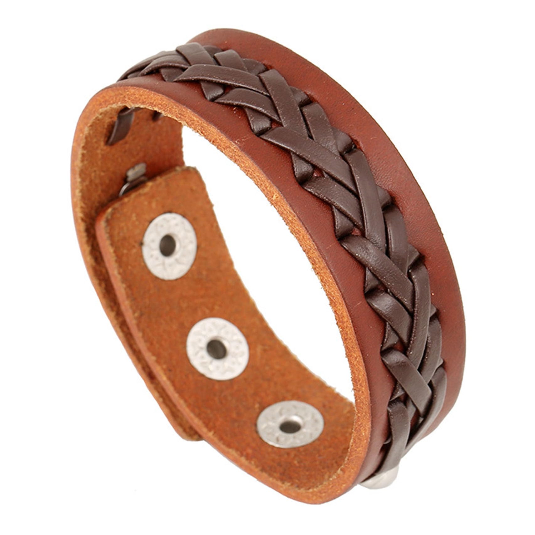 Punk Rock Retro Braided Faux Leather Wristband - Adjustable Snap Bracelet Arm Band Cuff for Men & Women - Perfect for Concerts, Festivals, and Punk Fashion Accessories