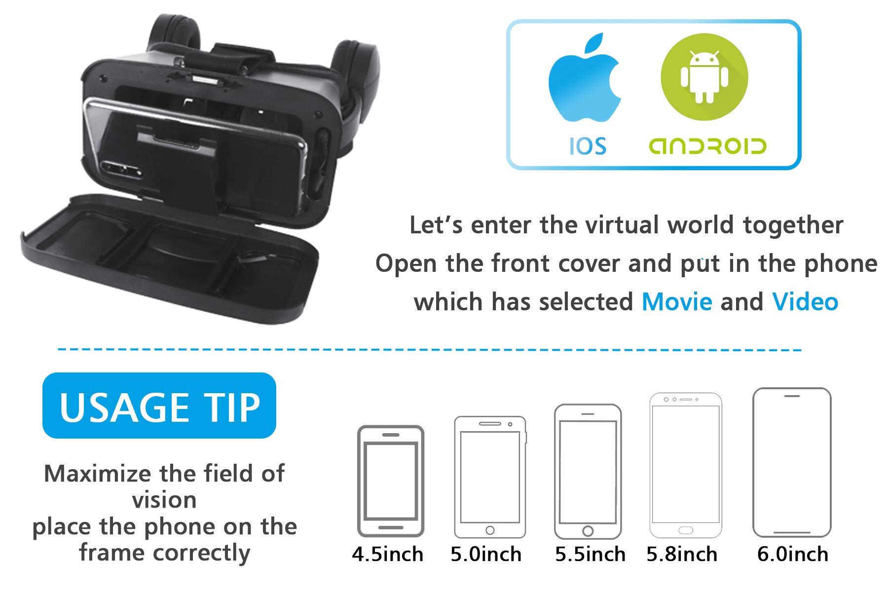 Best VR Headset for Gaming & Movies - 120°FOV Virtual Reality Goggles with Stereo Sound | Comfortable Design for iPhone & Android Phones (4.5-6 inch) | Perfect for Mobile Gaming, 360° Videos & Immersive Experiences
