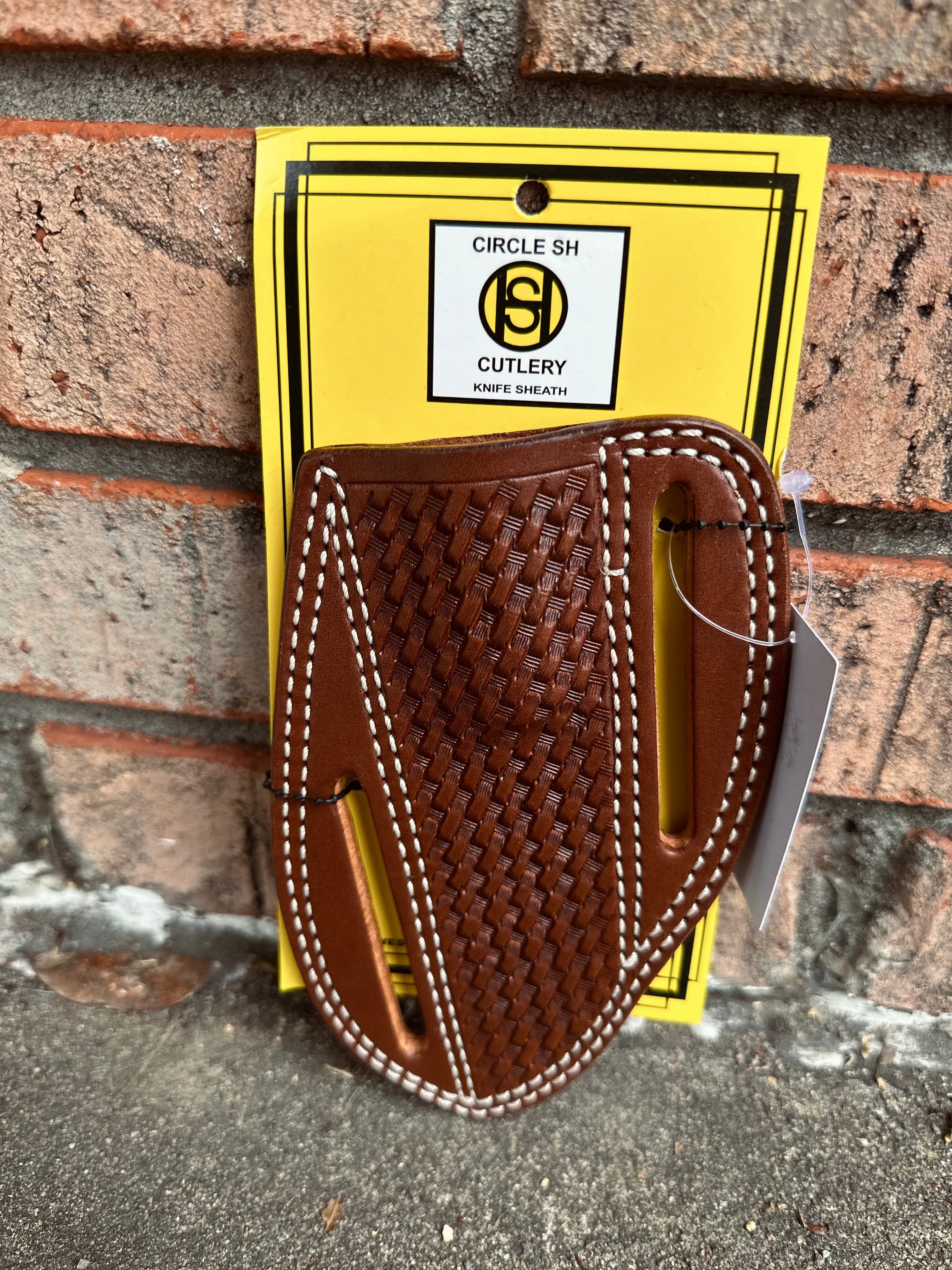 Premium Circle SH Basket Weave Leather Knife Sheath - Durable Handmade Leather Knife Holder for Hunting, Camping & Outdoor Adventures