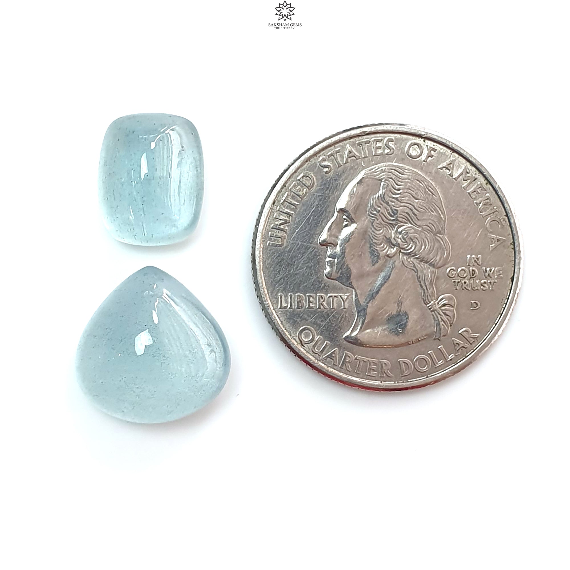Natural Blue Aquamarine Gemstone Cabochon - Untreated Oval Pear & Cushion Shape 2pc Set for Jewelry Making, March Birthstone | Perfect for Rings, Necklaces, Earrings & DIY Crafts