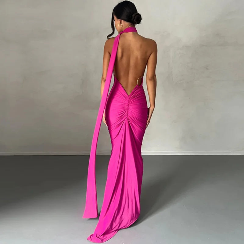 2023 New Fashion Elegant Maxi Dress for Women - Sexy One Shoulder Bodycon Slim Pleated Solid Backless Party Dress | Perfect for Club Nights, Evening Events & Special Occasions
