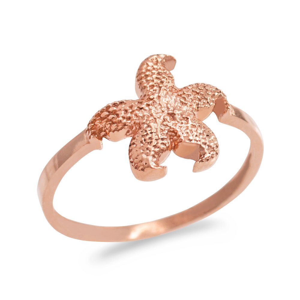 10k Rose Gold Starfish Ring for Women - Dainty & Elegant Jewelry Gift - Perfect for Beach Vacations, Summer Outfits & Layering