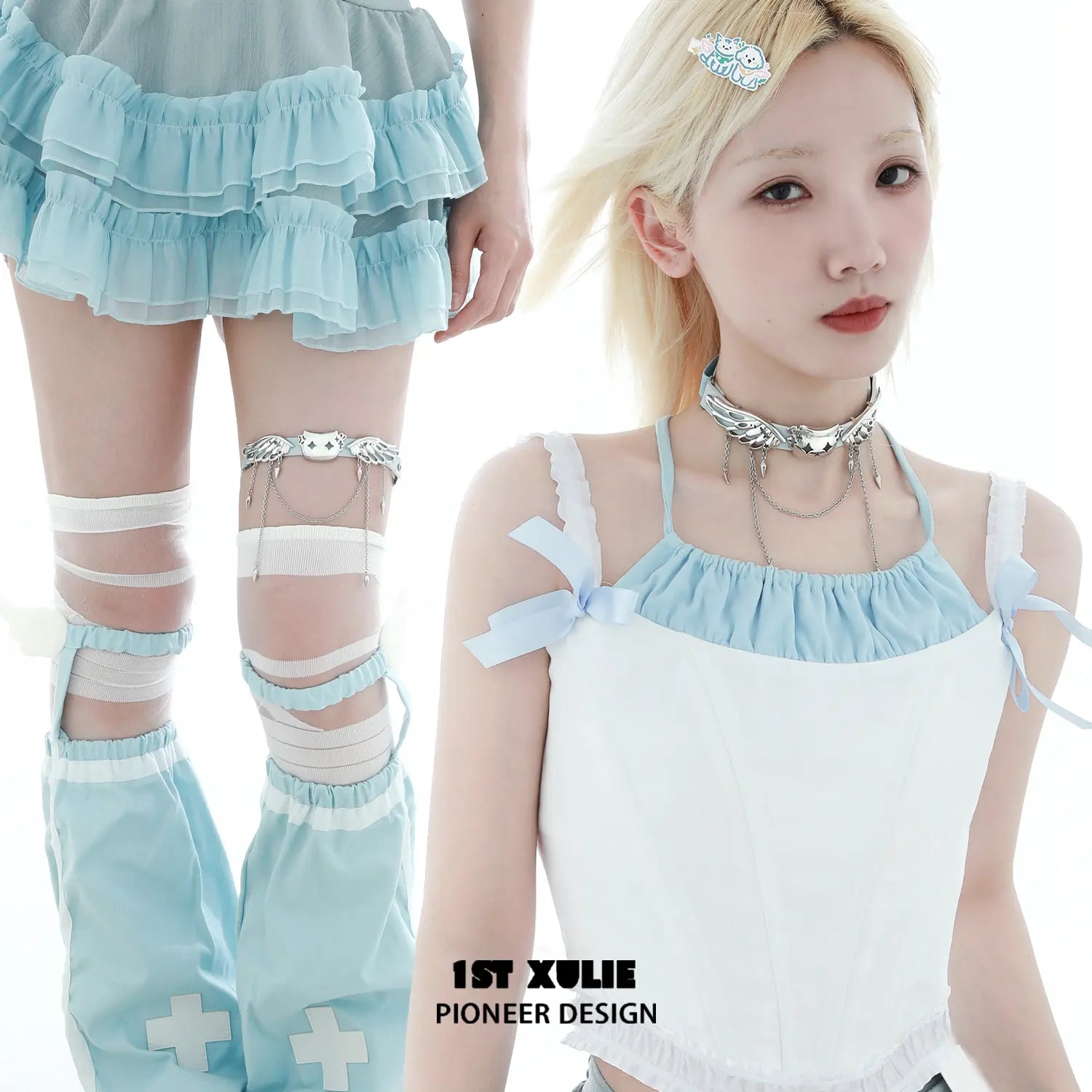 Angel Cuties Ultra Fiber Leather Adjustable Leg Chain & Choker Set - Stylish Body Jewelry for Women, Perfect for Parties, Cosplay and Fashion Accessories