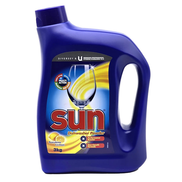 Diversey Sun 3Kg Biodegradable Dishwasher Detergent Powder - Eco-Friendly Dishwashing for Restaurants & Commercial Kitchens