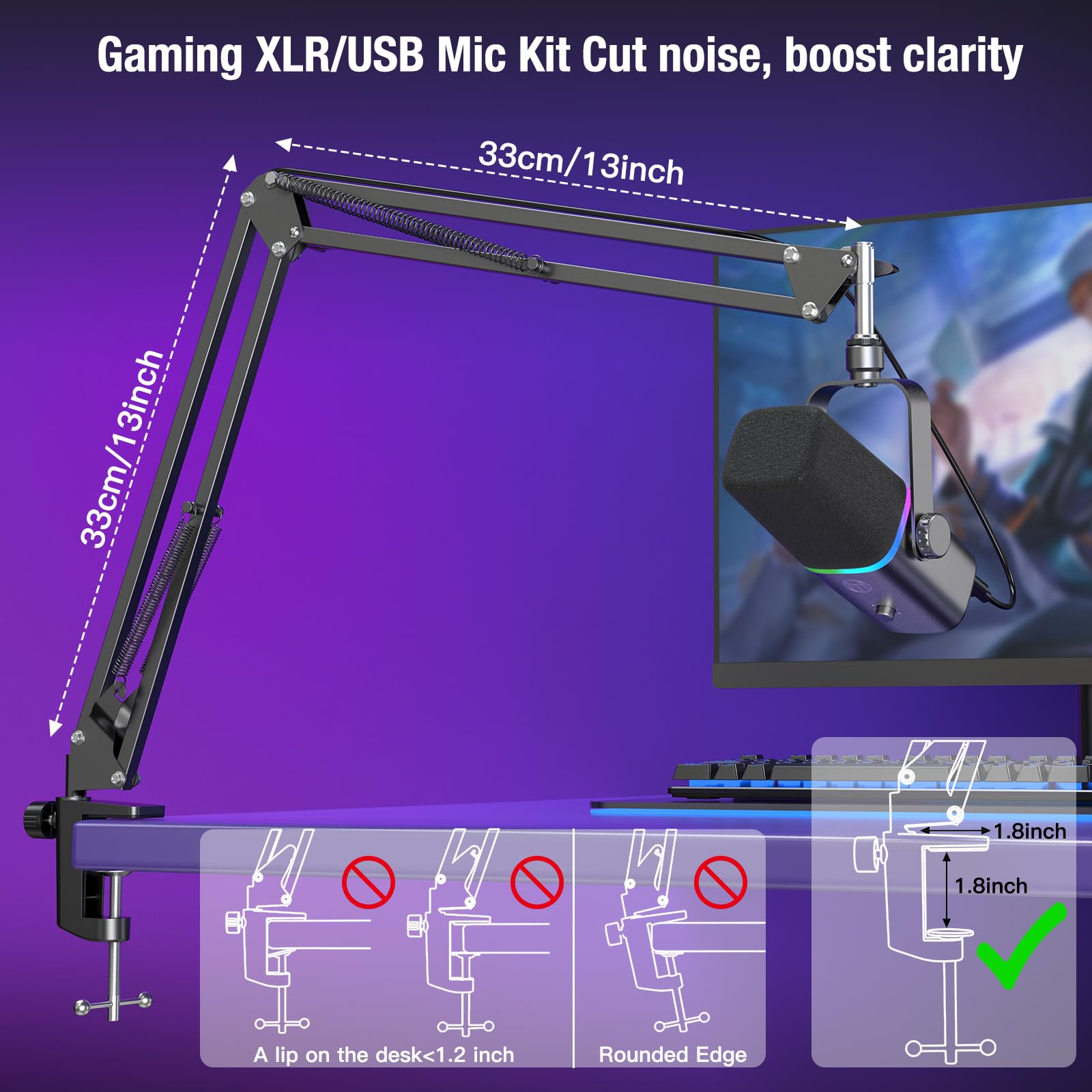 ZealSound XLR/USB Gaming Mic with RGB Light for Streaming & Podcasting - Perfect for YouTube & PC Gaming