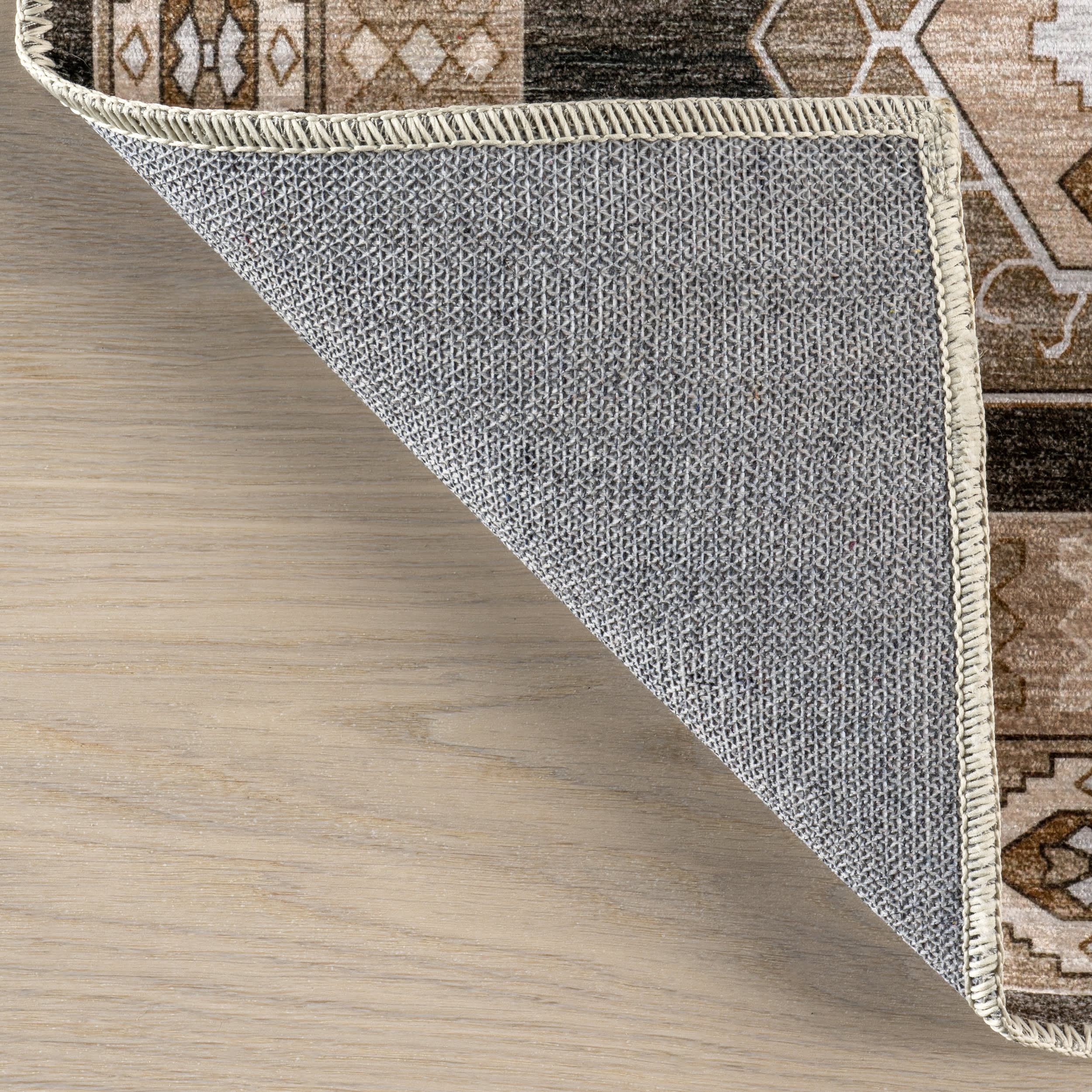 Dark Brown Taro Medallion Spill Proof Washable Rug - Non-Slip Kitchen & Living Room Floor Mat for Home Decor