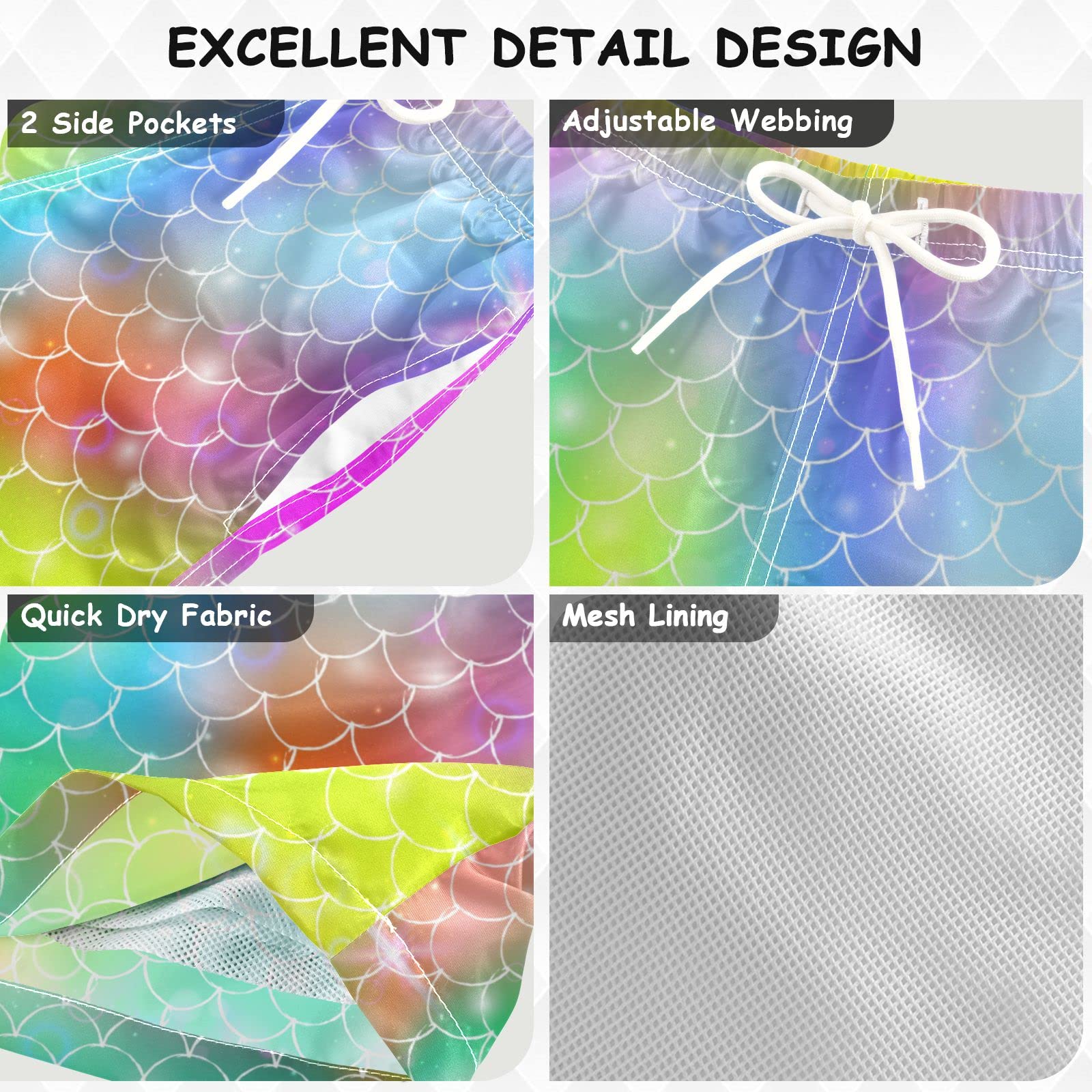 Susiyo Rainbow Mermaid Scales Boys Swim Trunks - Quick Dry Beach Board Shorts for Toddlers | Perfect for Pool, Beach & Summer Water Activities