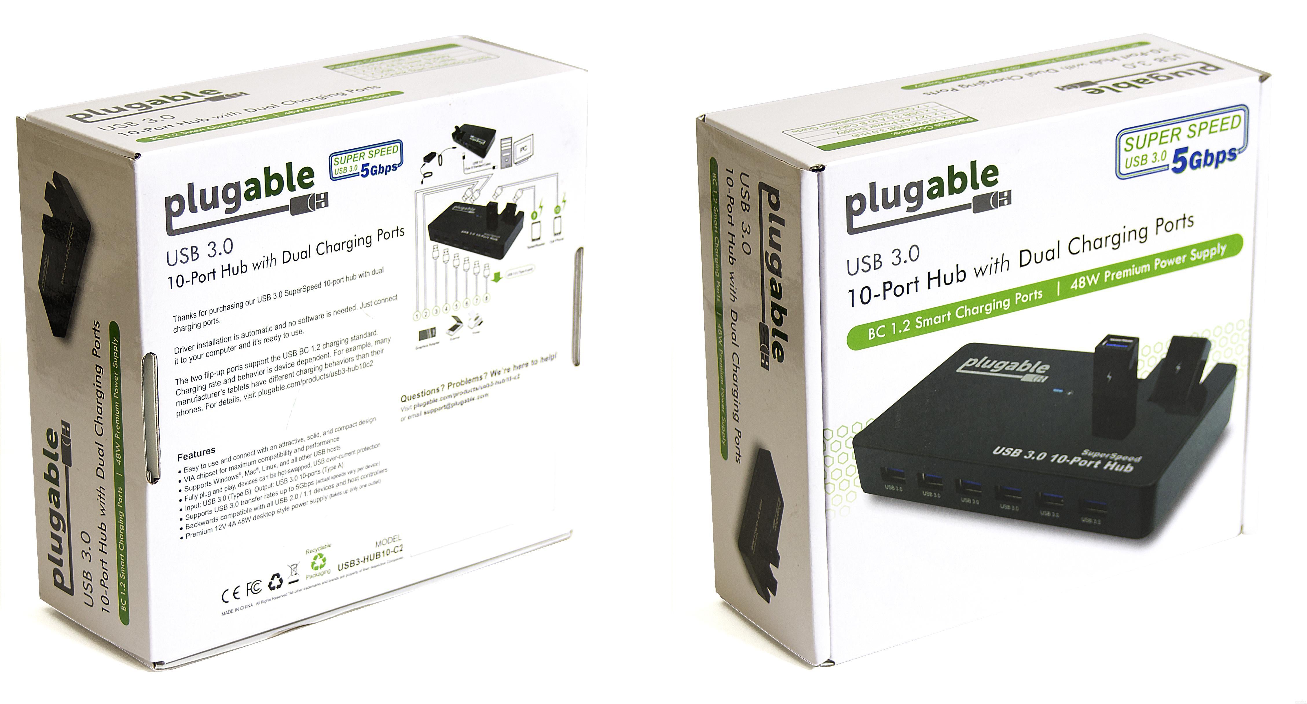 Plugable USB 3.0 10-Port Hub with 50W Power Adapter - High-Speed Data Transfer for Laptops, PCs & Workstations | Expand Connectivity for Home Office & Gaming Setup
