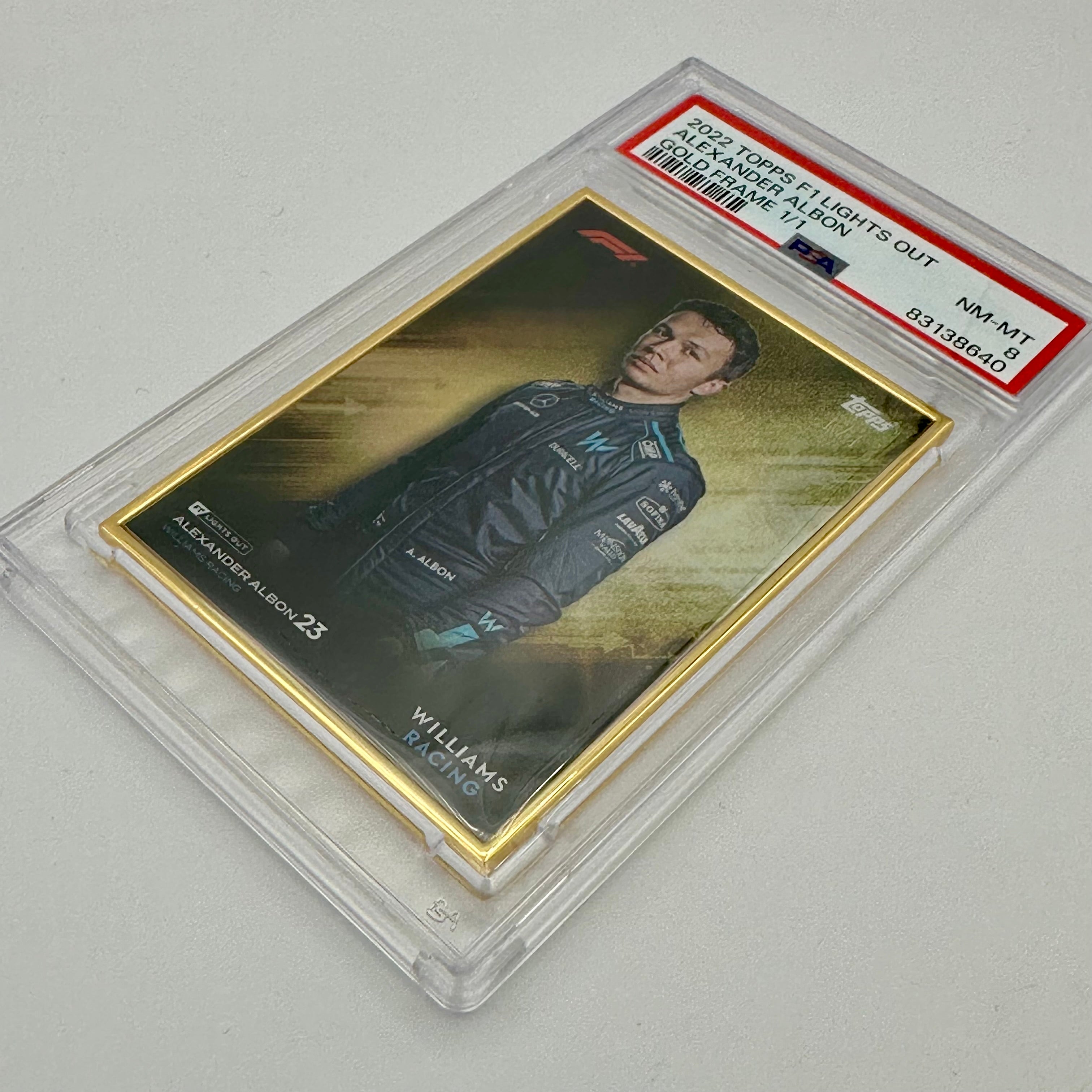 1/1 Gold Frame Alexander Albon 2022 Lights Out PSA 8 Graded Racing Card - Perfect for F1 Collectors, Display, and Investment