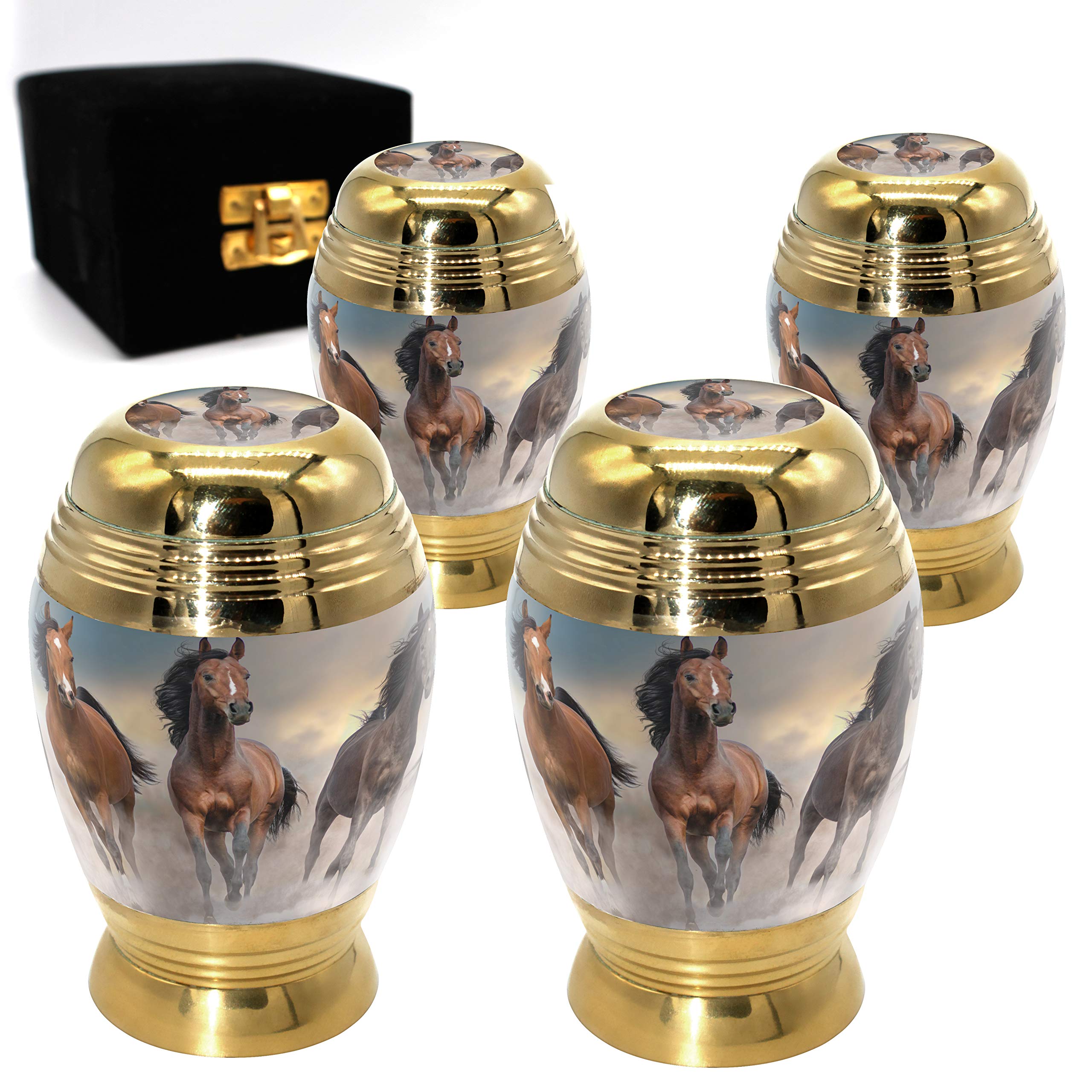 Handcrafted Wild Horses Cremation Urn for Adult Male Ashes - Personalized Memorial Urn Set of 4 - Beautiful Decorative Urn for Human Ashes - Perfect for Home Memorials, Funeral Services & Keepsakes