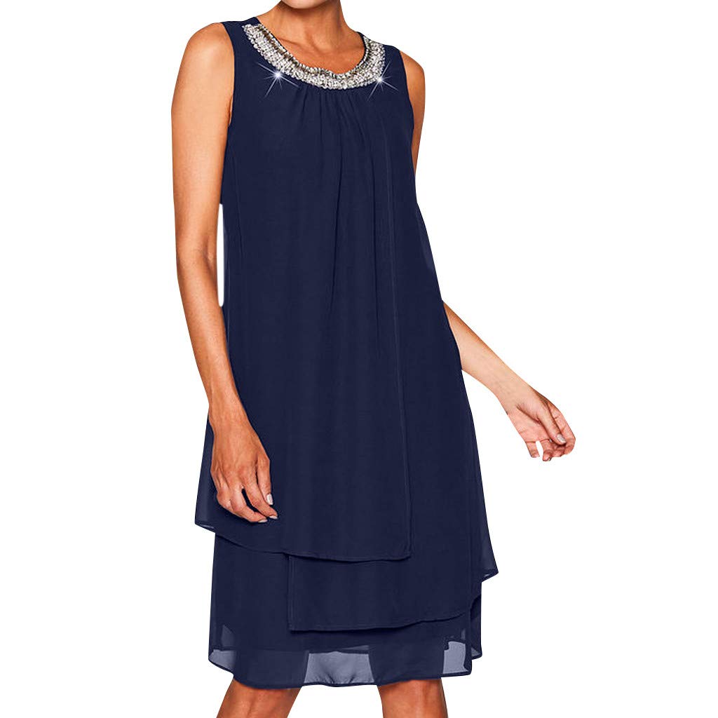Plus Size Sequin Chiffon Wrap Dress for Women - Sleeveless O-Neck Summer Swing Party Dress (Vestidos) | Perfect for Beach Weddings, Cocktail Parties & Casual Outings