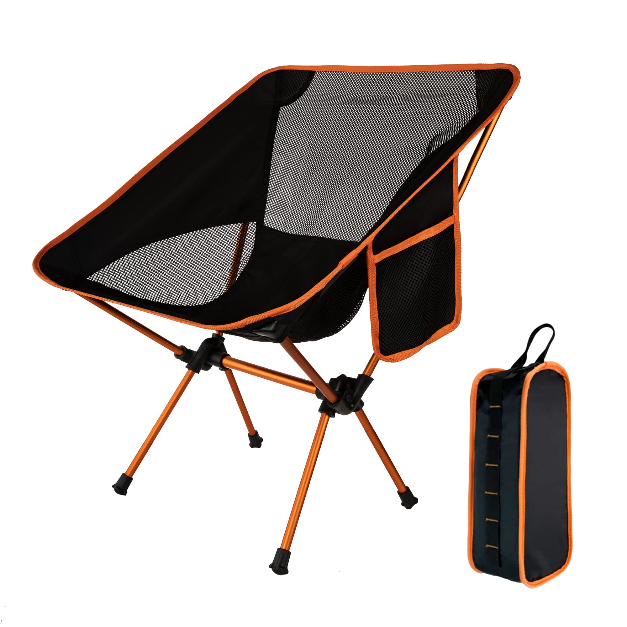 AMOSSO Lightweight Portable Folding Camping Chair - Compact Ultralight Backpacking Chair with Carry Bag for Adults - Perfect for Hiking, Beach, Travel, Picnic & Outdoor Adventures (Orange)