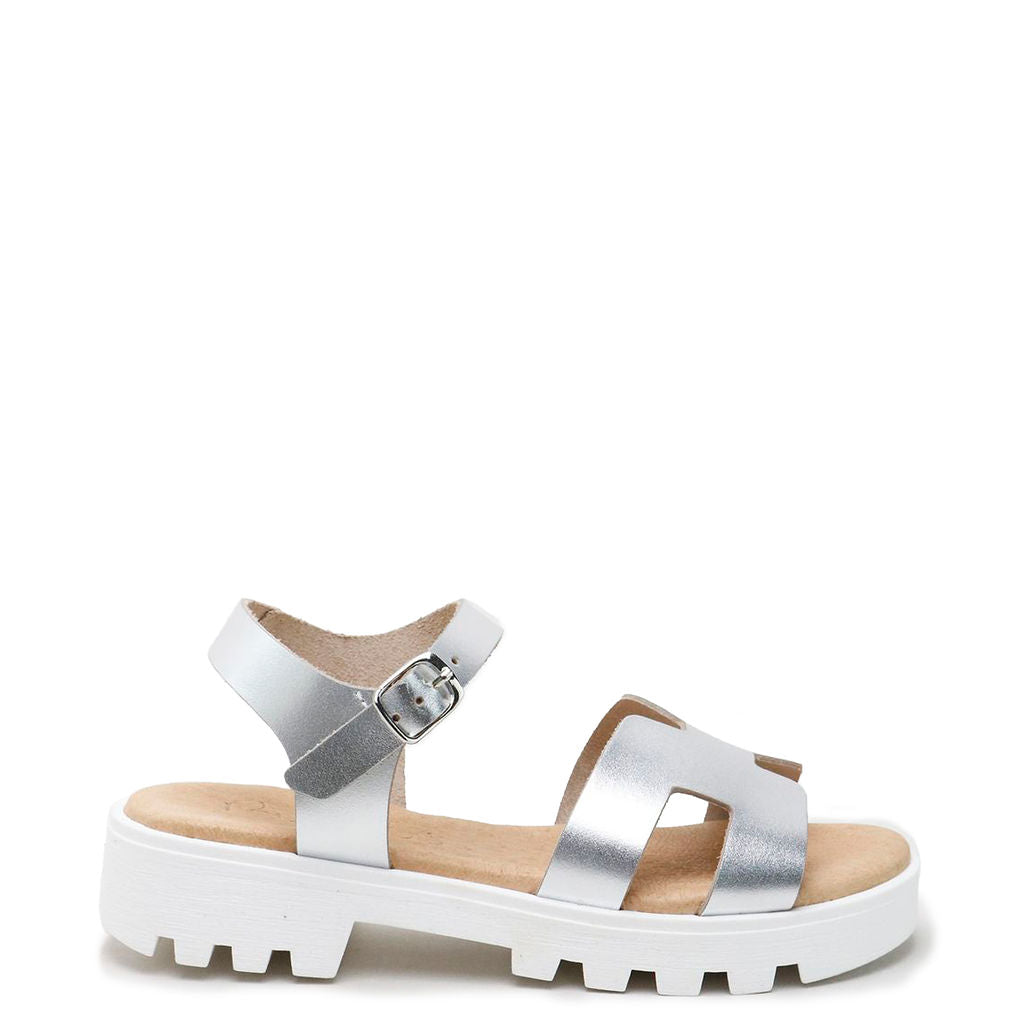 Silver H Sneaker Sandals for Women - Comfortable Fashion Sandals with Arch Support - Perfect for Walking, Travel & Summer Outfits
